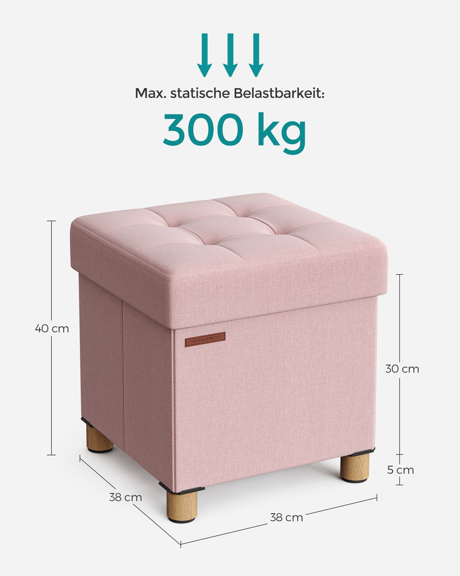 Bench - folding - with storage space - 38 × 38 × 40 cm - Pastel pink