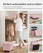 Bench - folding - with storage space - 38 × 38 × 40 cm - Pastel pink