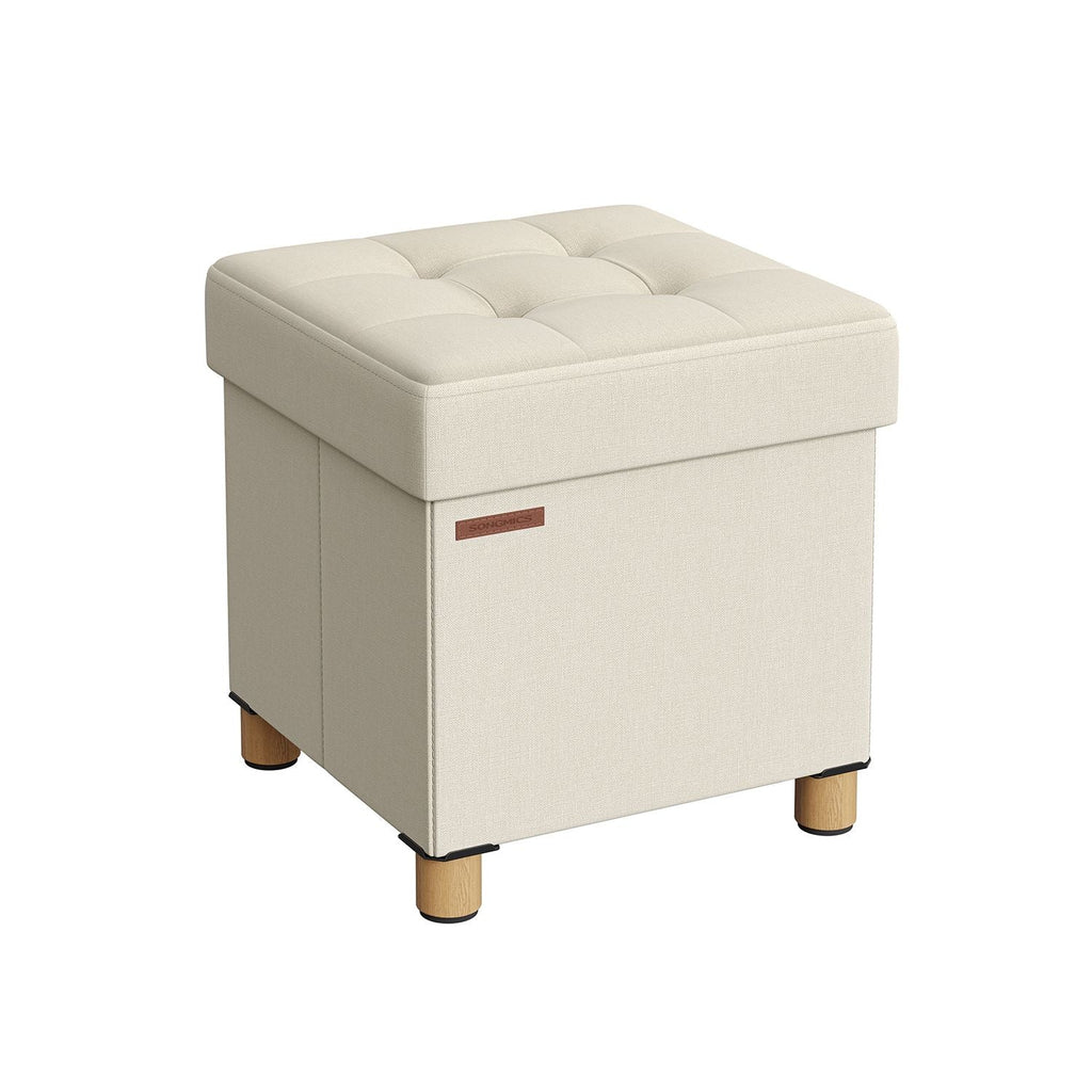 Pouf - with storage space - wooden legs - seat box - beige