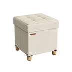 Pouf - with storage space - wooden legs - seat box - beige