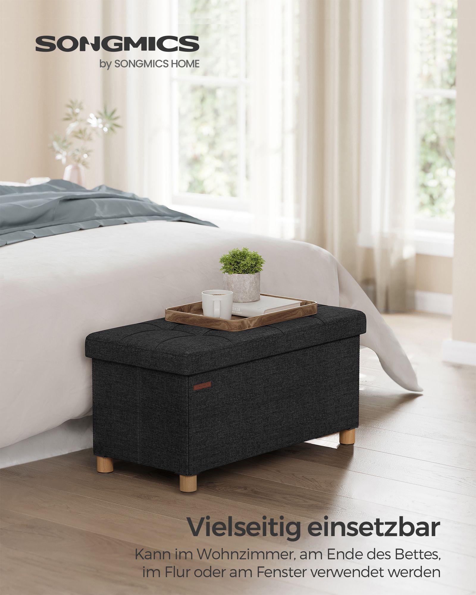 Bank - Foldable - with storage space - 38 × 76 × 40 cm - Black