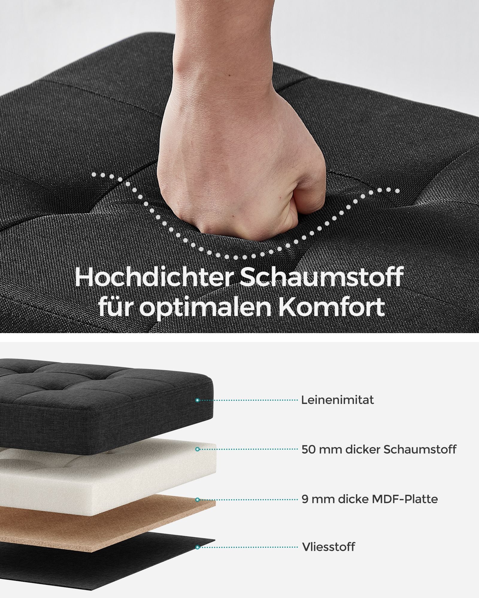 Bank - Foldable - with storage space - 38 × 76 × 40 cm - Black