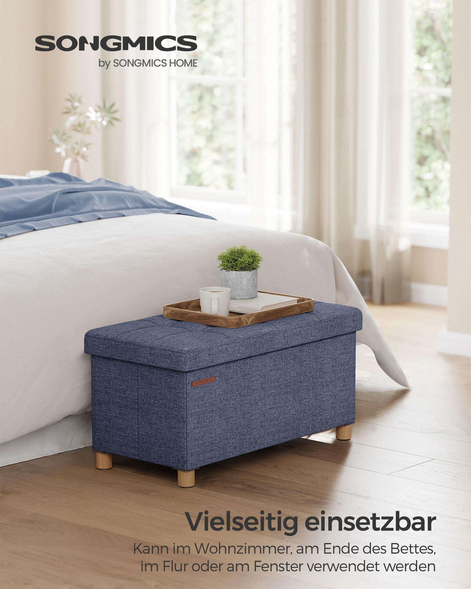 Bank - Foldable - with storage space - 38 × 76 × 40 cm - light denim blue