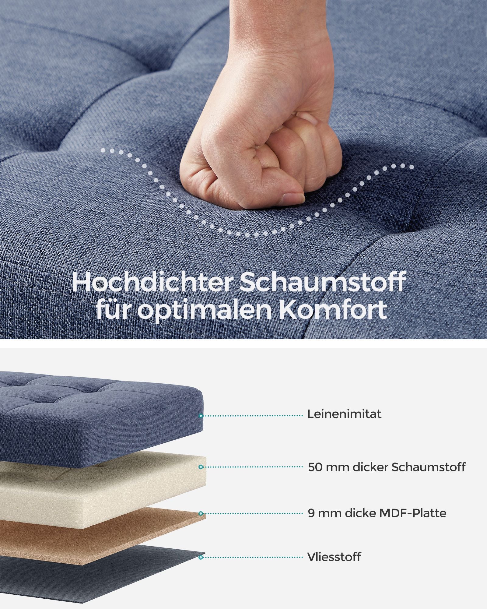 Bank - Foldable - with storage space - 38 × 76 × 40 cm - light denim blue