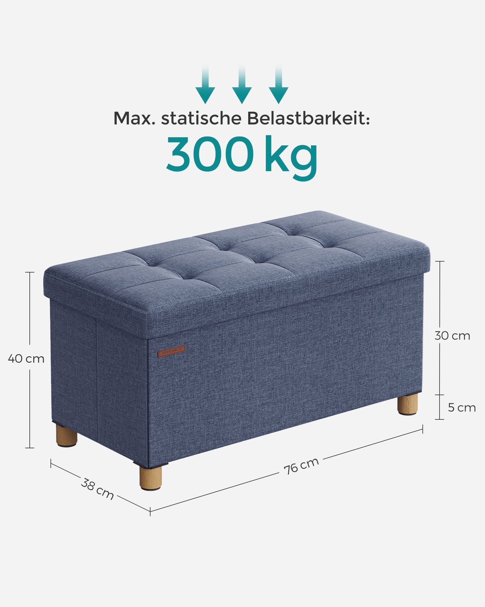 Bank - Foldable - with storage space - 38 × 76 × 40 cm - light denim blue