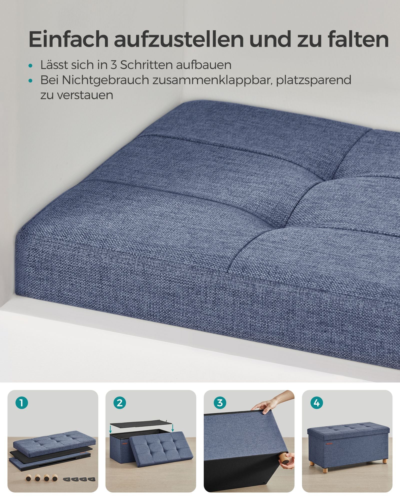 Bank - Foldable - with storage space - 38 × 76 × 40 cm - light denim blue