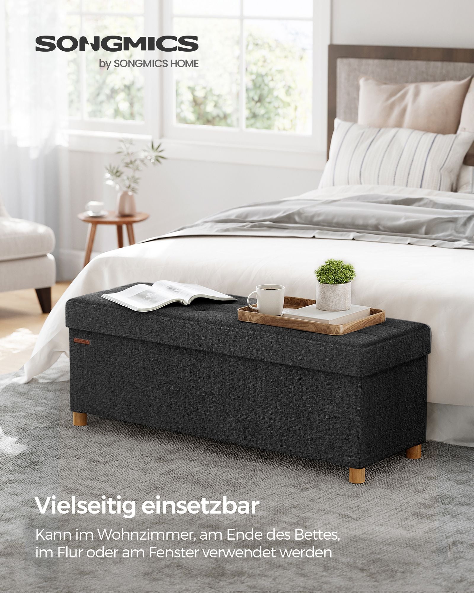 Bench - with storage space - folding - ink black