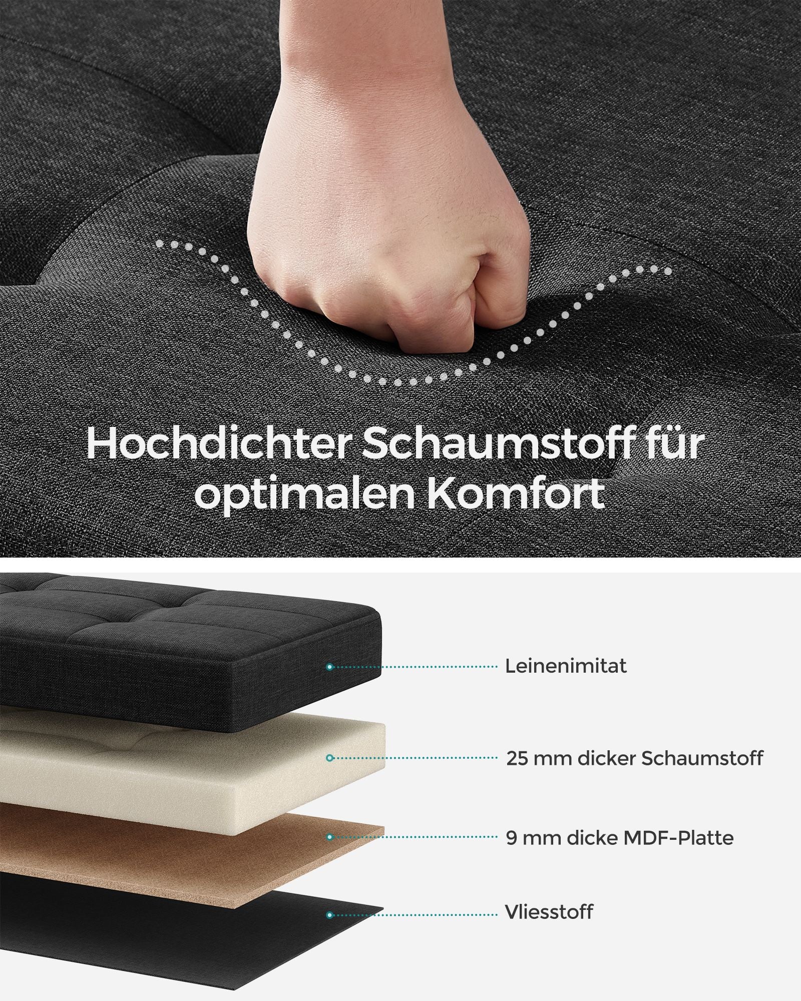 Bench - with storage space - folding - ink black