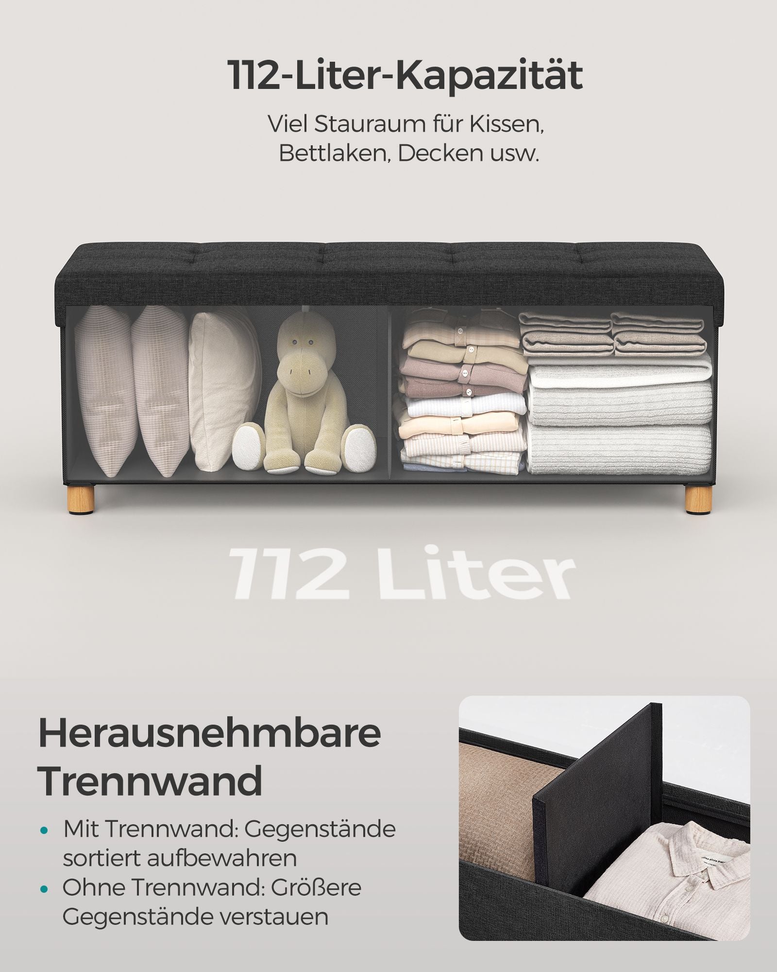 Bench - with storage space - folding - ink black