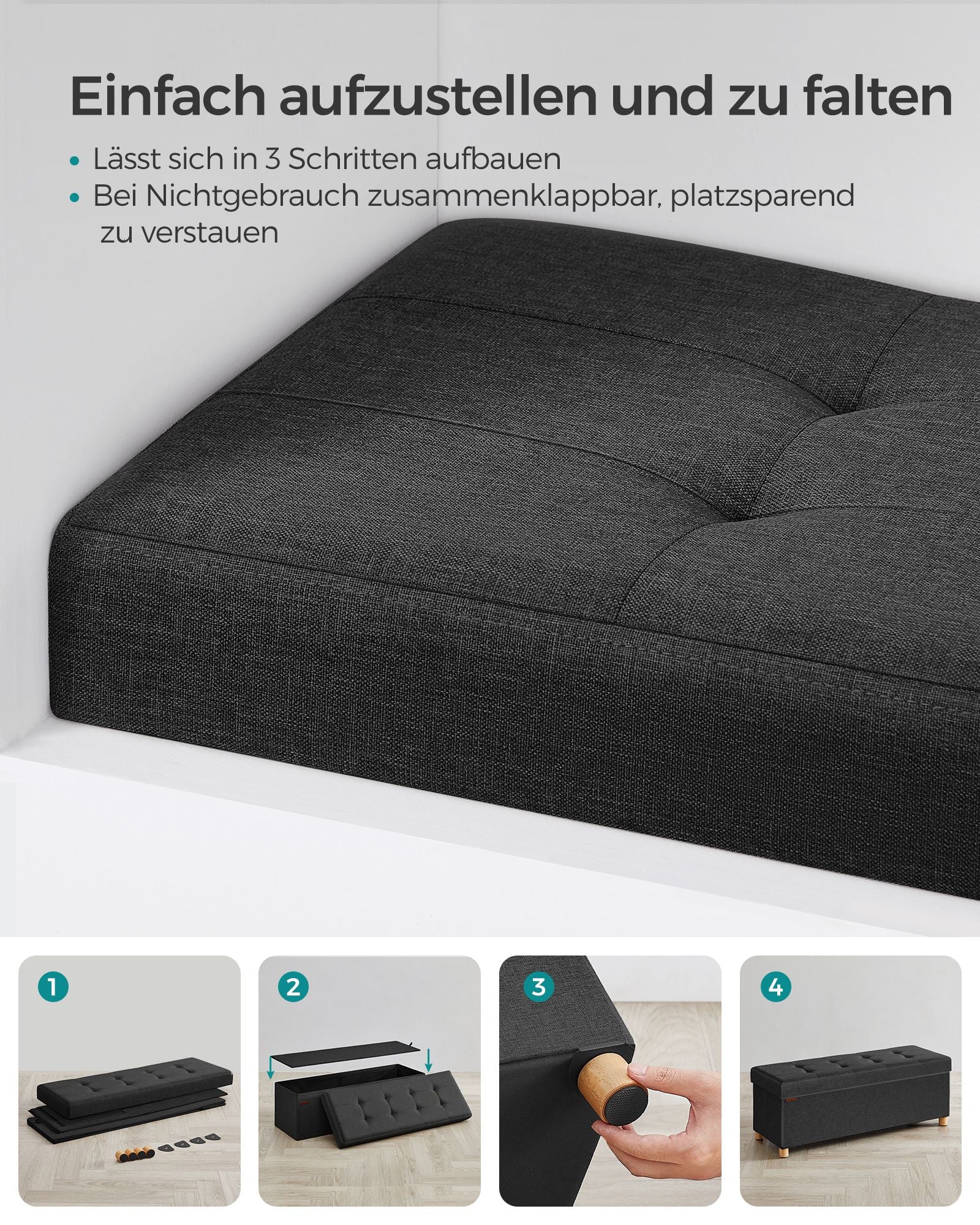 Bench - with storage space - folding - ink black