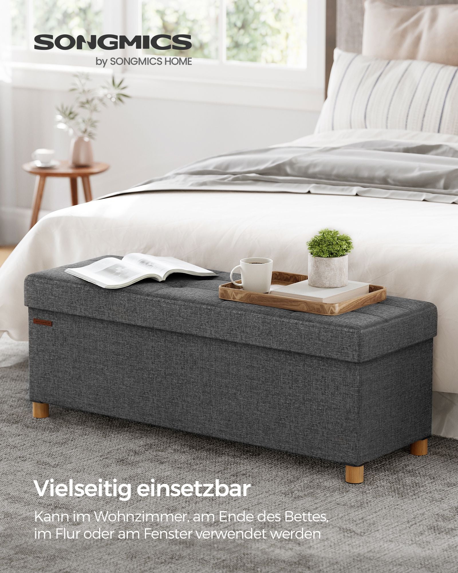 Bank - with storage space - folding - dark gray