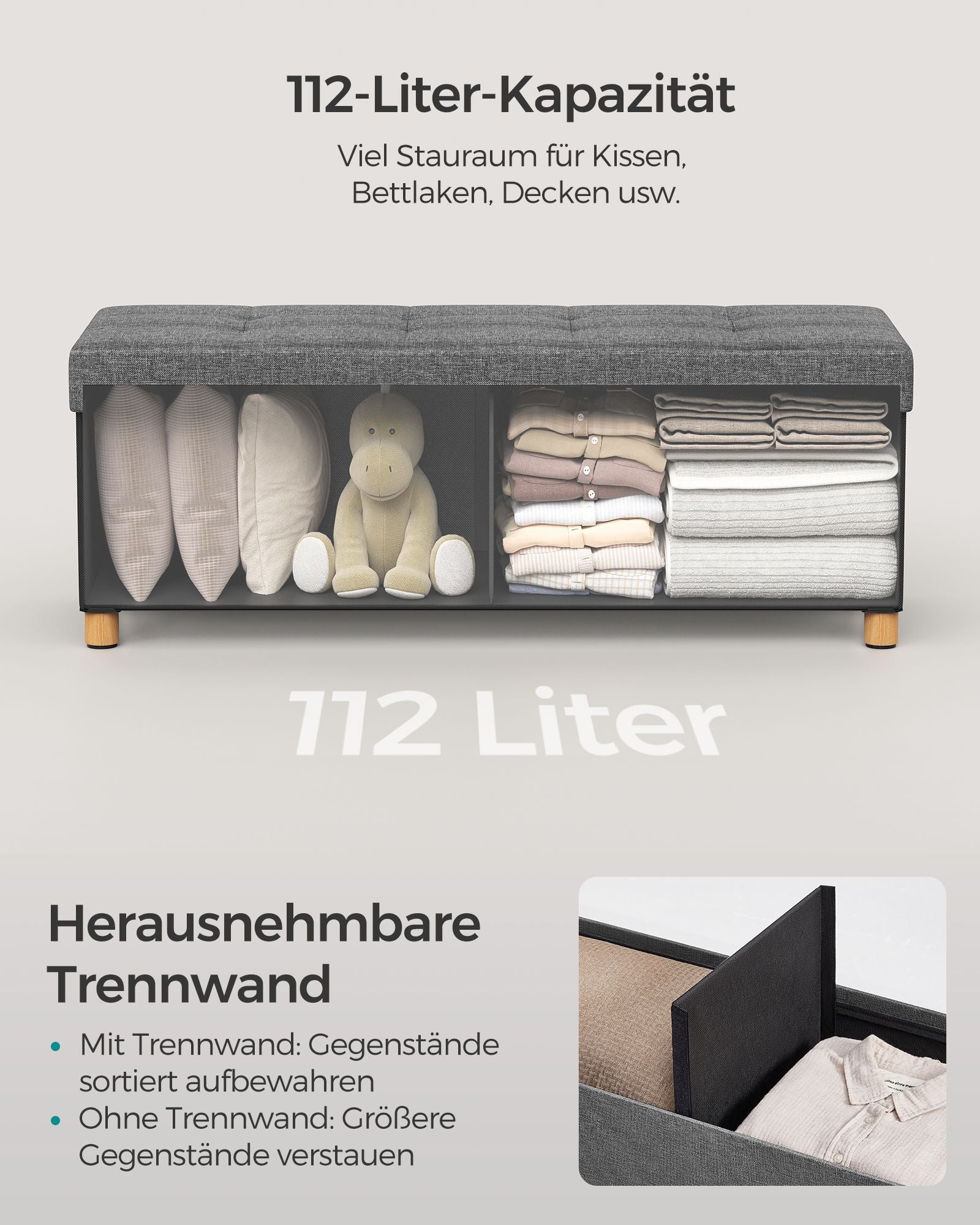 Bank - with storage space - folding - dark gray
