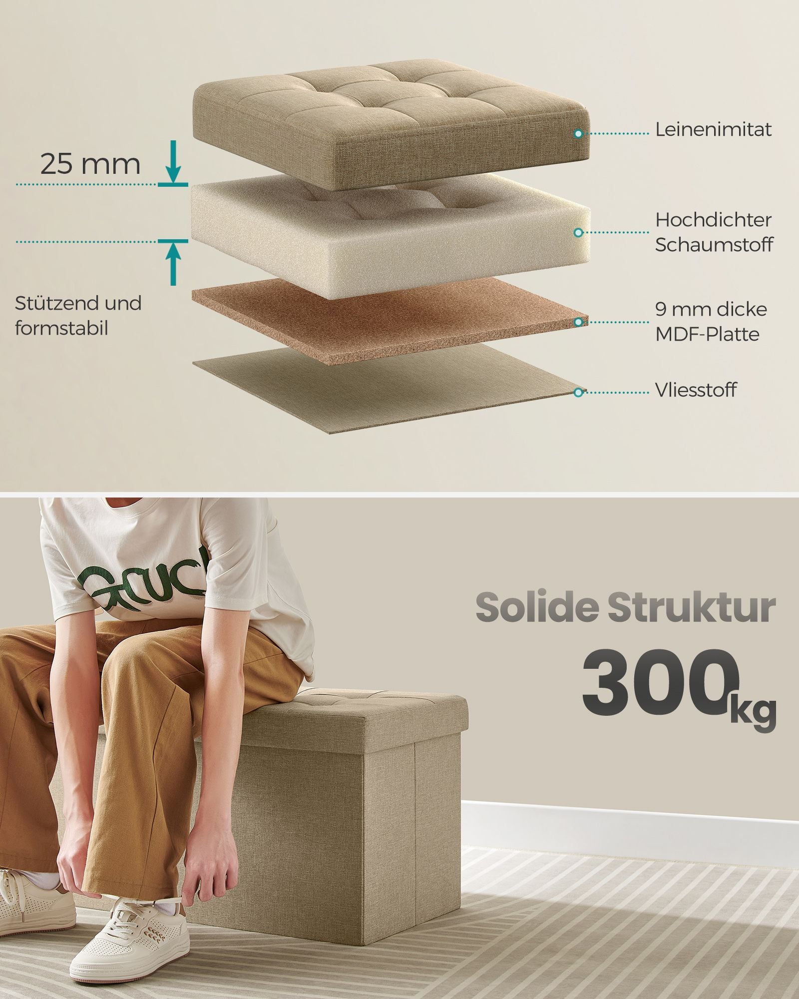 Bank - With Storage Space - 38 × 76 × 38 cm - Camelbruin