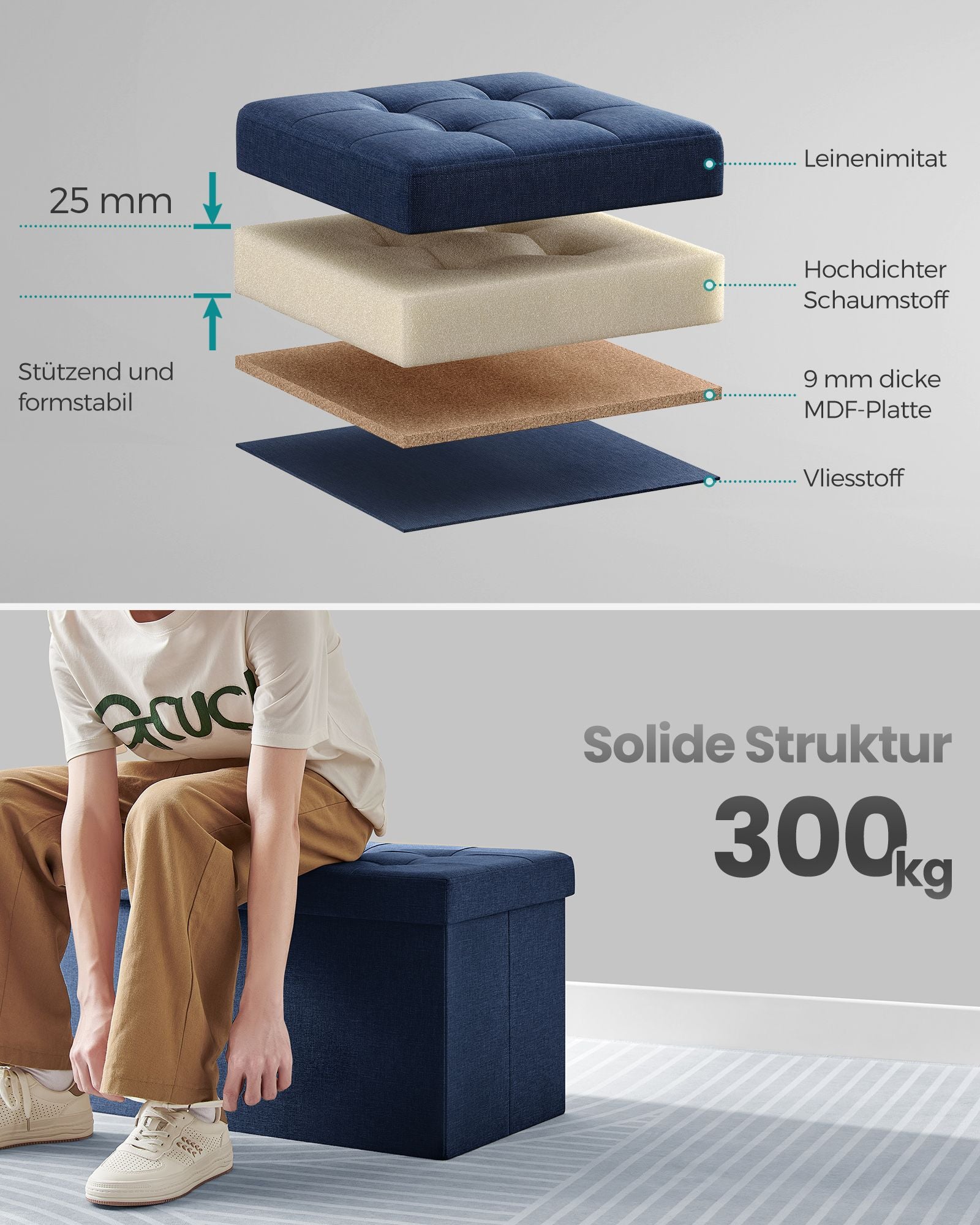 Sofa - with storage space - 38 × 76 × 38 cm - night blue