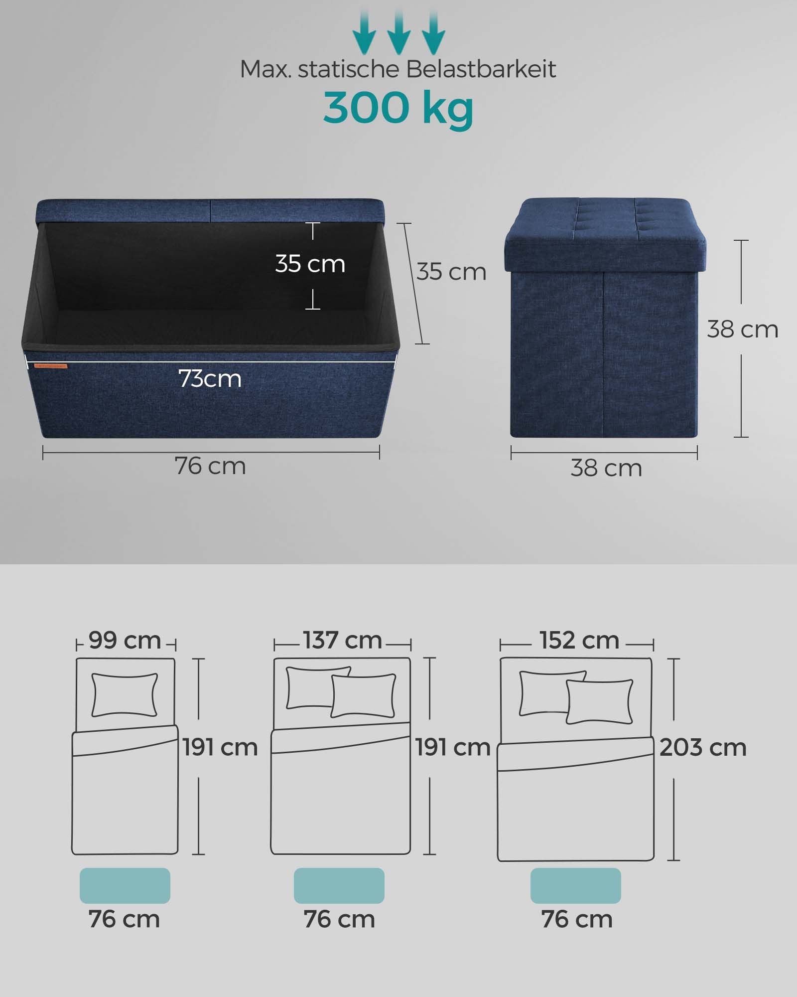 Sofa - with storage space - 38 × 76 × 38 cm - night blue