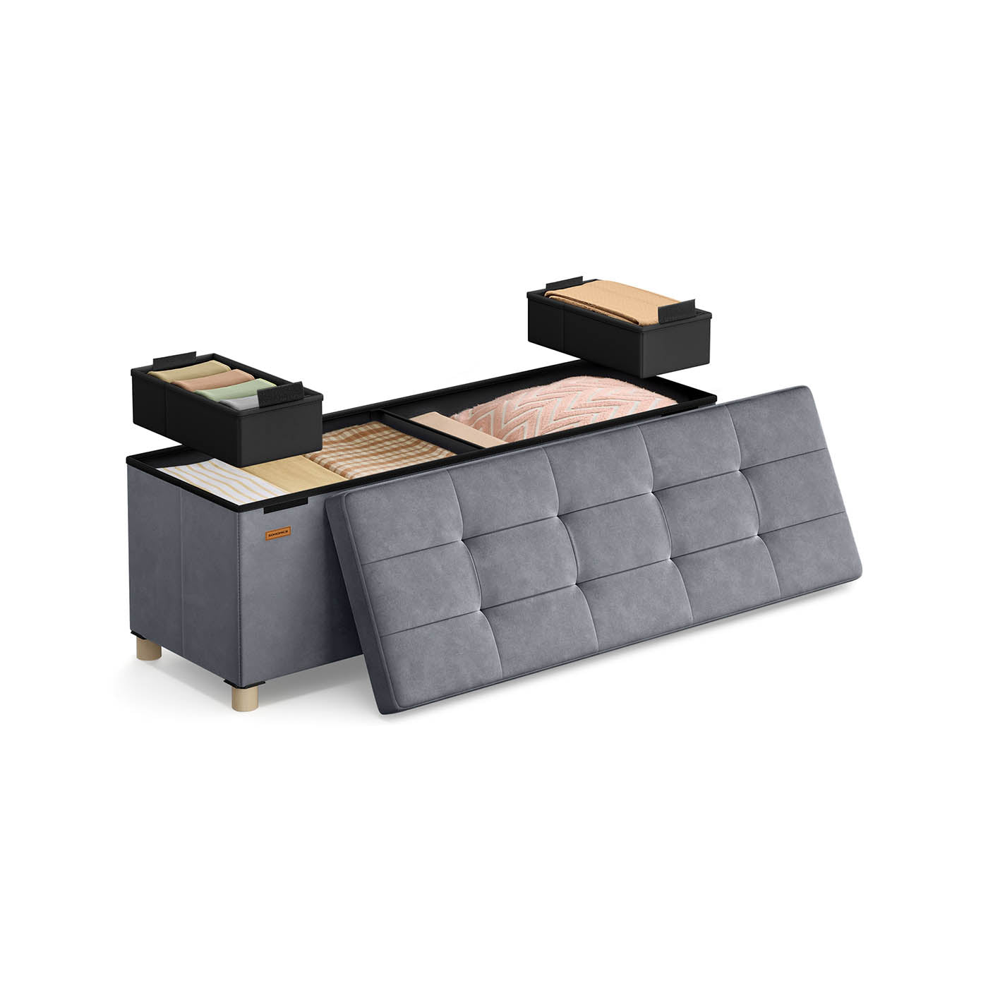 Storage bench with lid - 110x38x40 cm - footbank 112l - beige