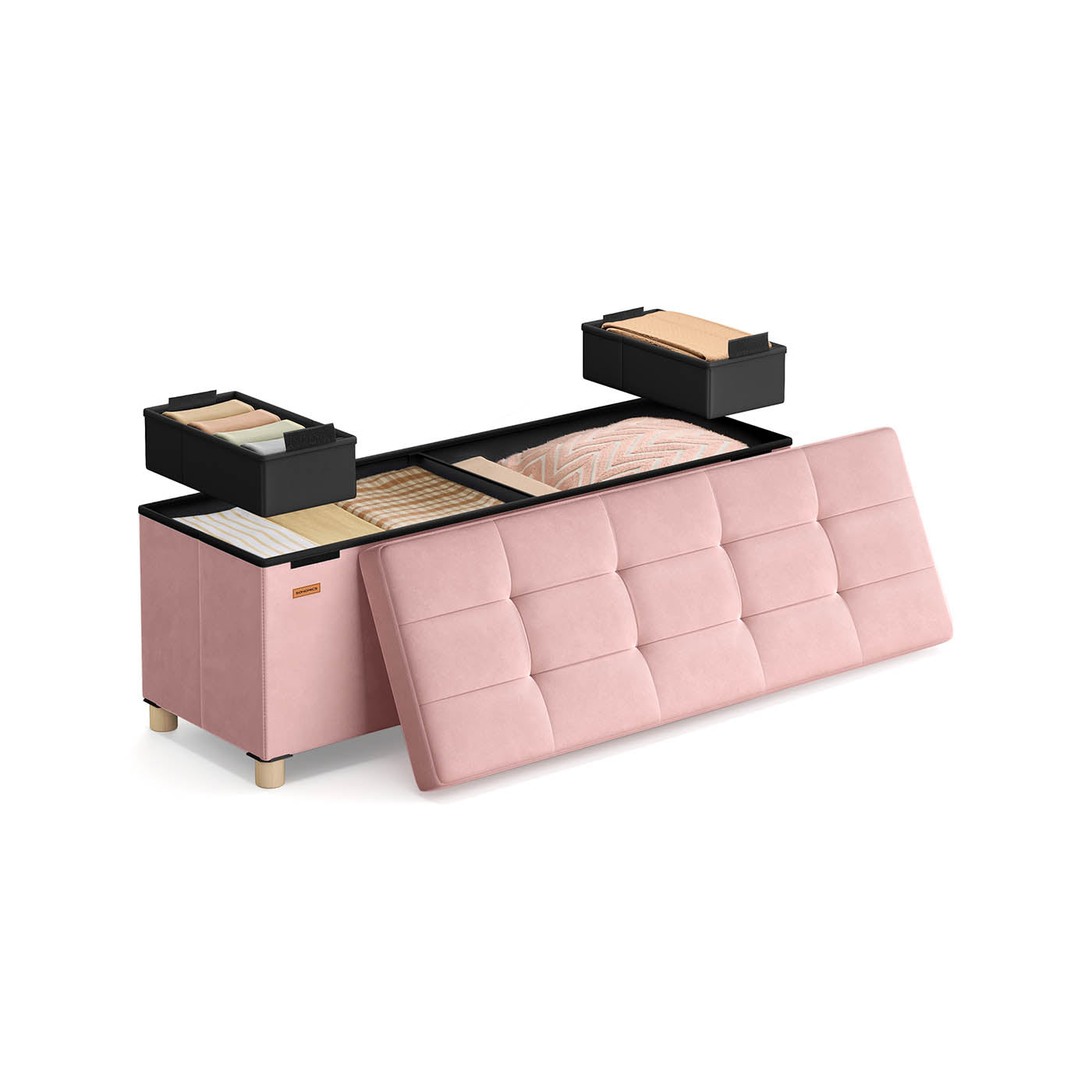 Storage bench with lid - 110x38x40 cm - footbank 112l - beige