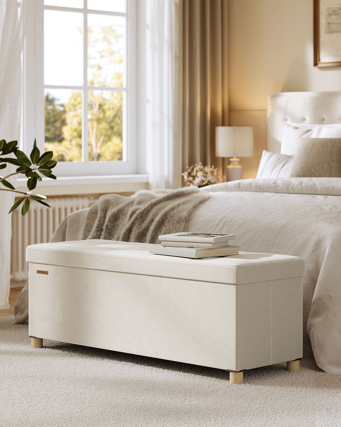 Storage bench with lid - 110x38x40 cm - footbank 112l - beige
