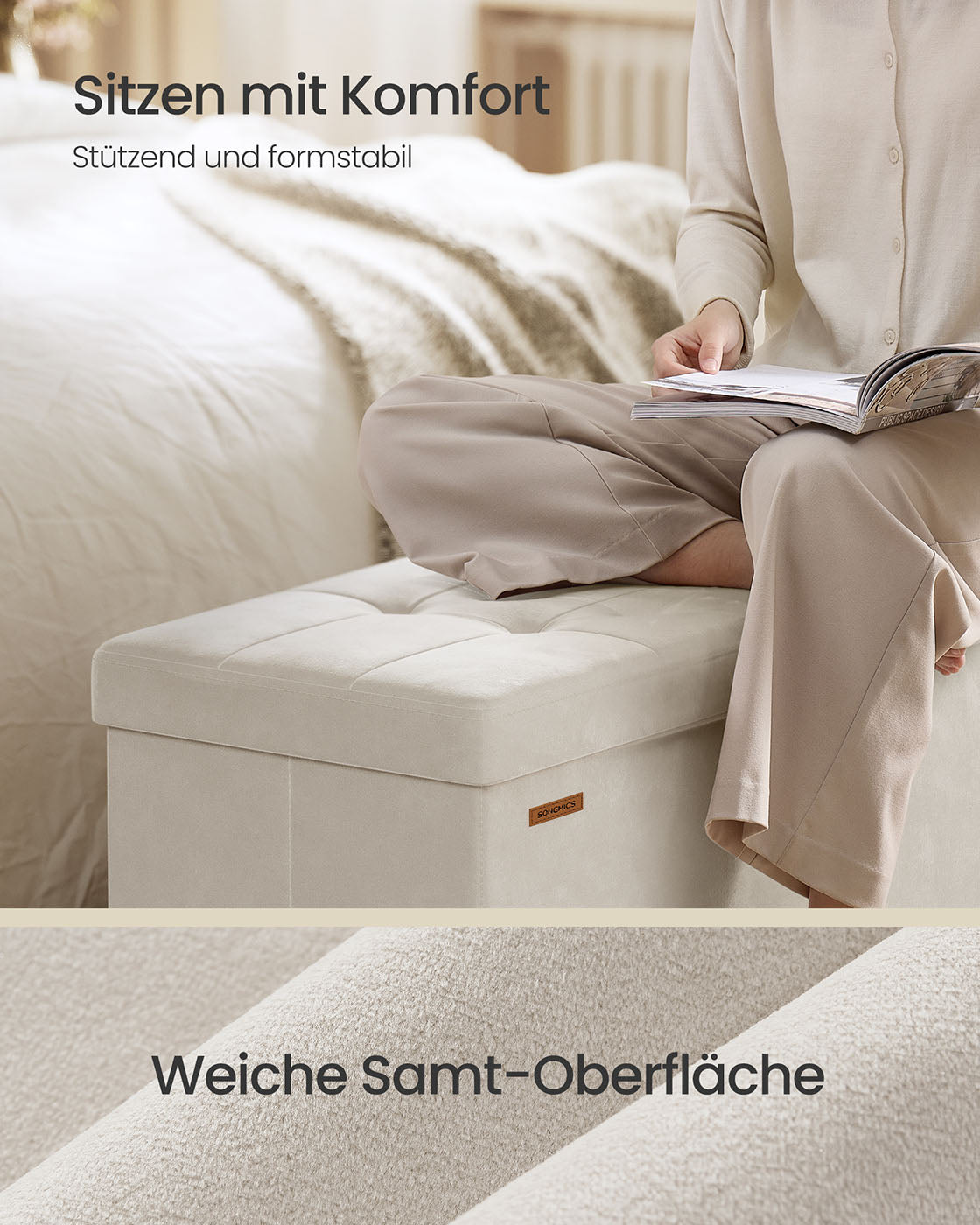 Storage bench with lid - 110x38x40 cm - footbank 112l - beige