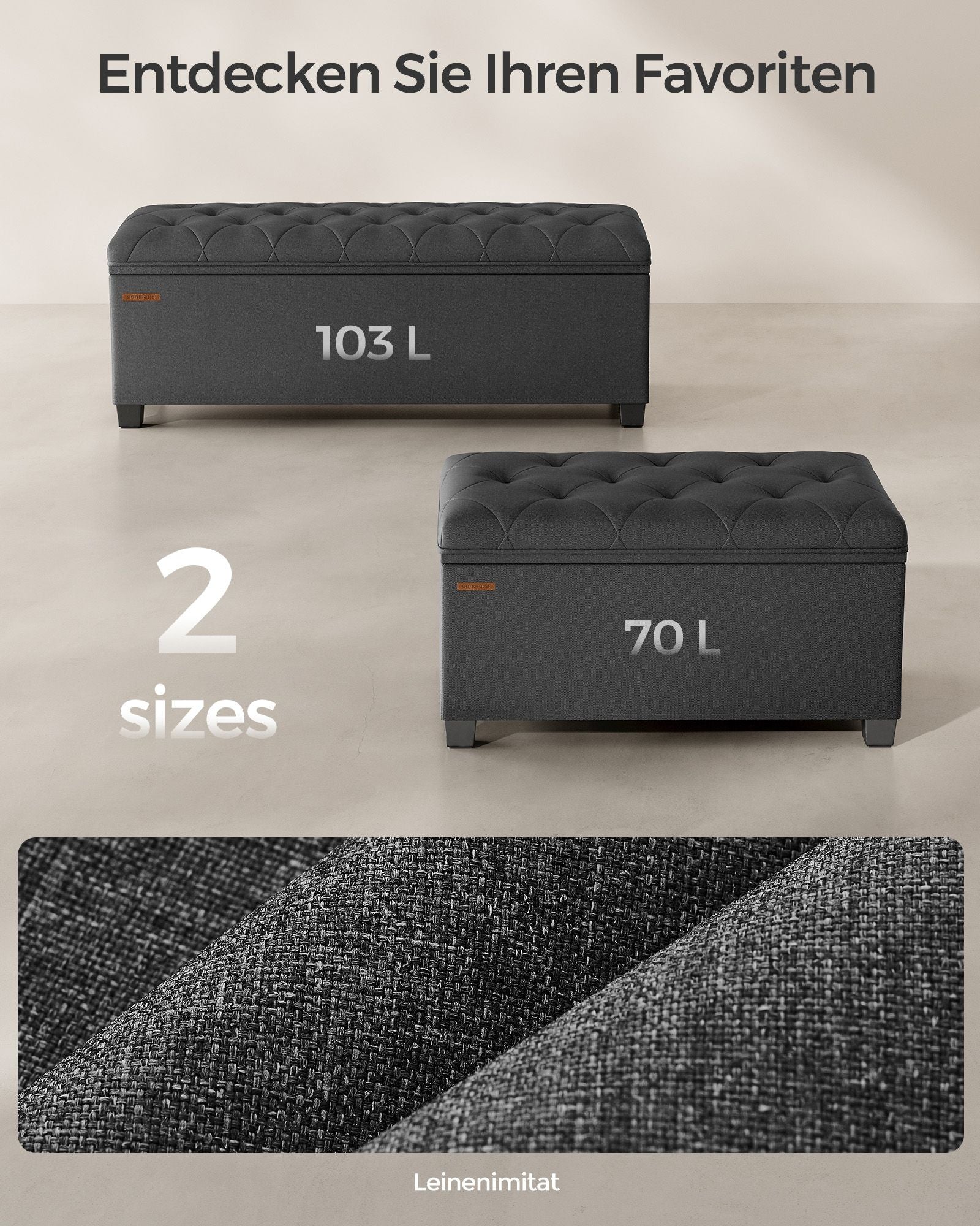 Stool - with storage space - 40 × 76 × 40 cm - dark gray