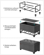 Stool - with storage space - 40 × 76 × 40 cm - dark gray