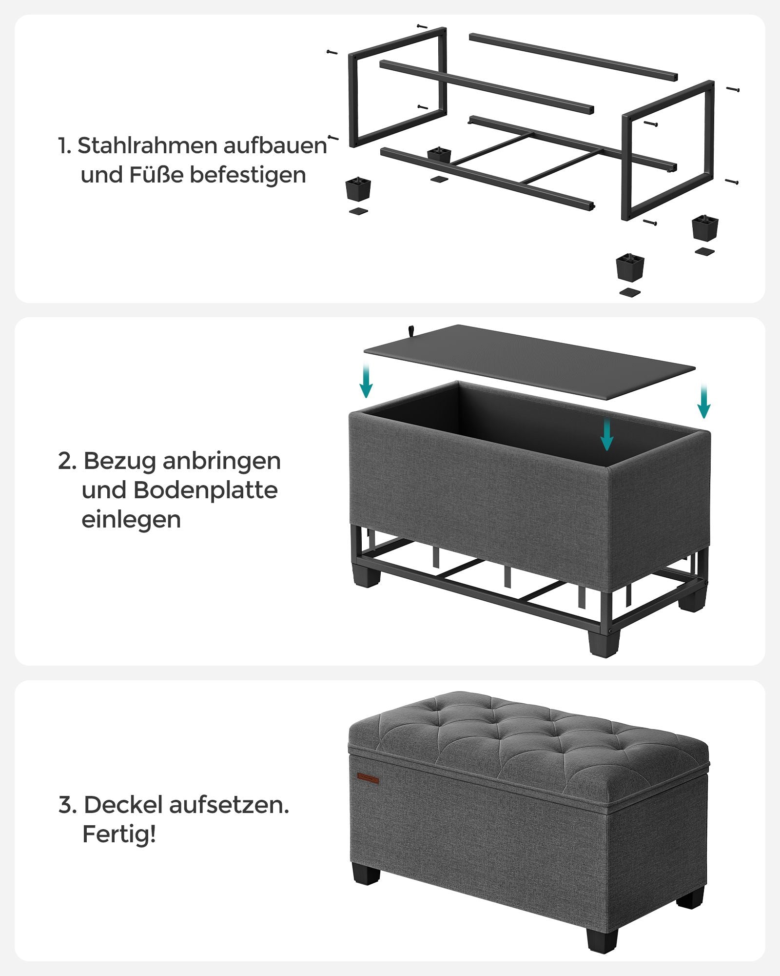 Stool - with storage space - 40 × 76 × 40 cm - dark gray