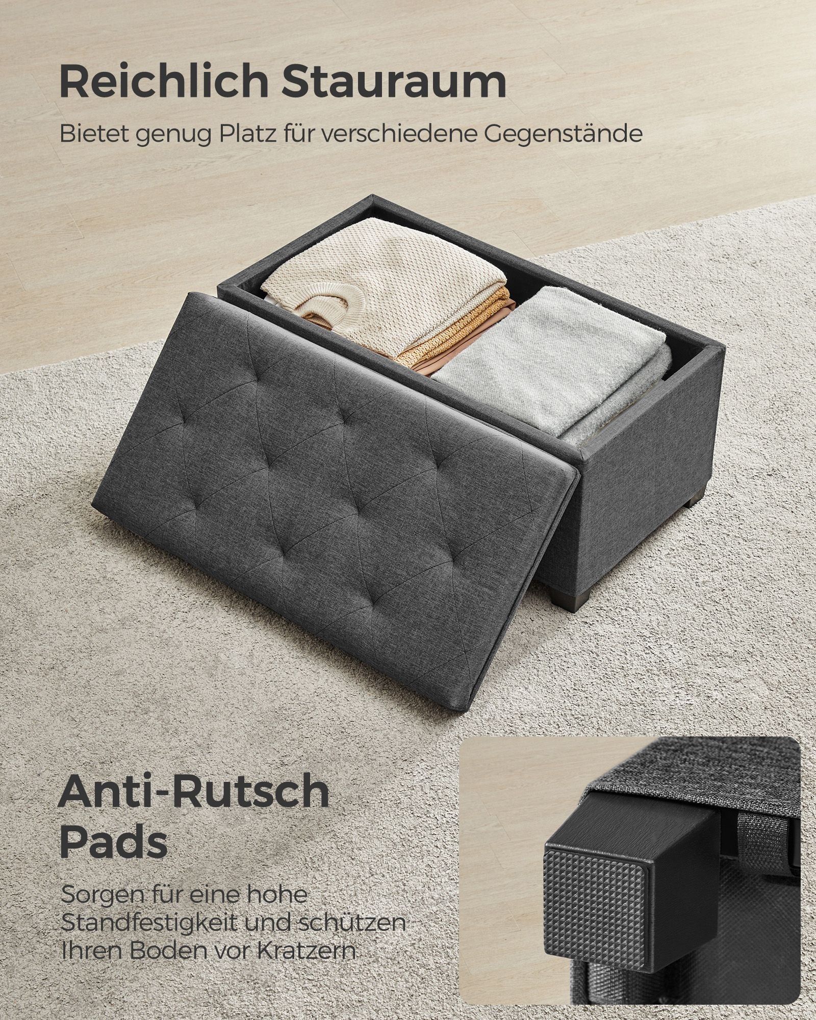 Stool - with storage space - 40 × 76 × 40 cm - dark gray