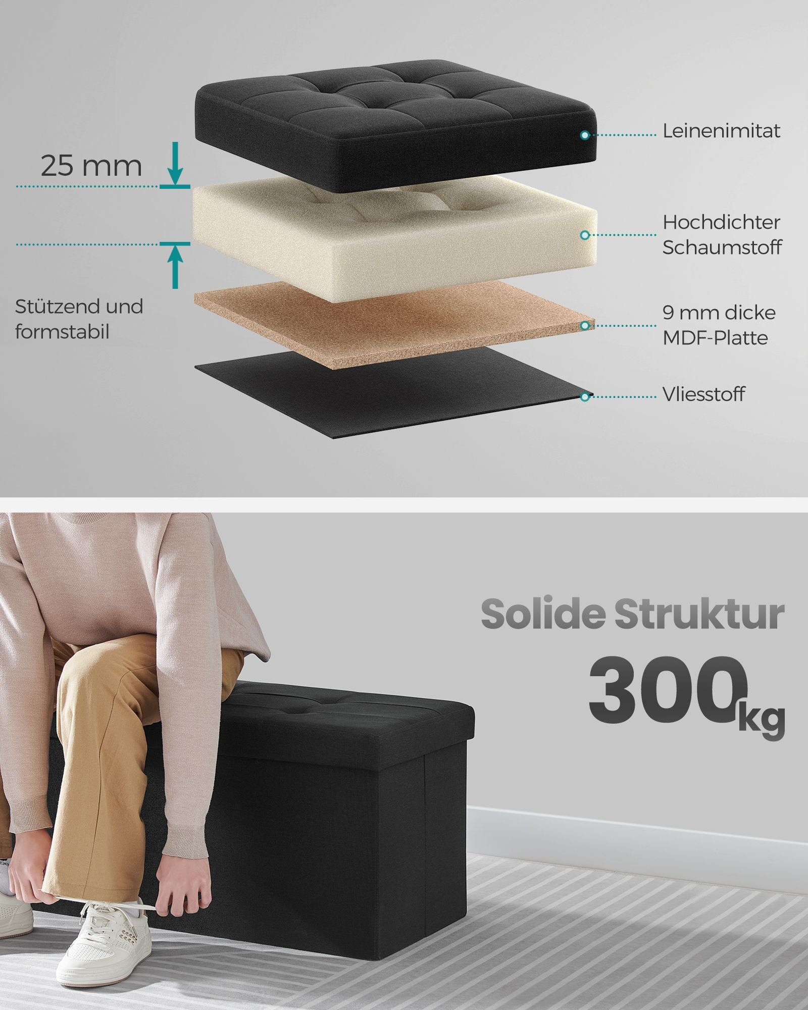 Sofa - with storage space - 38 × 110 × 38 cm - ink -black