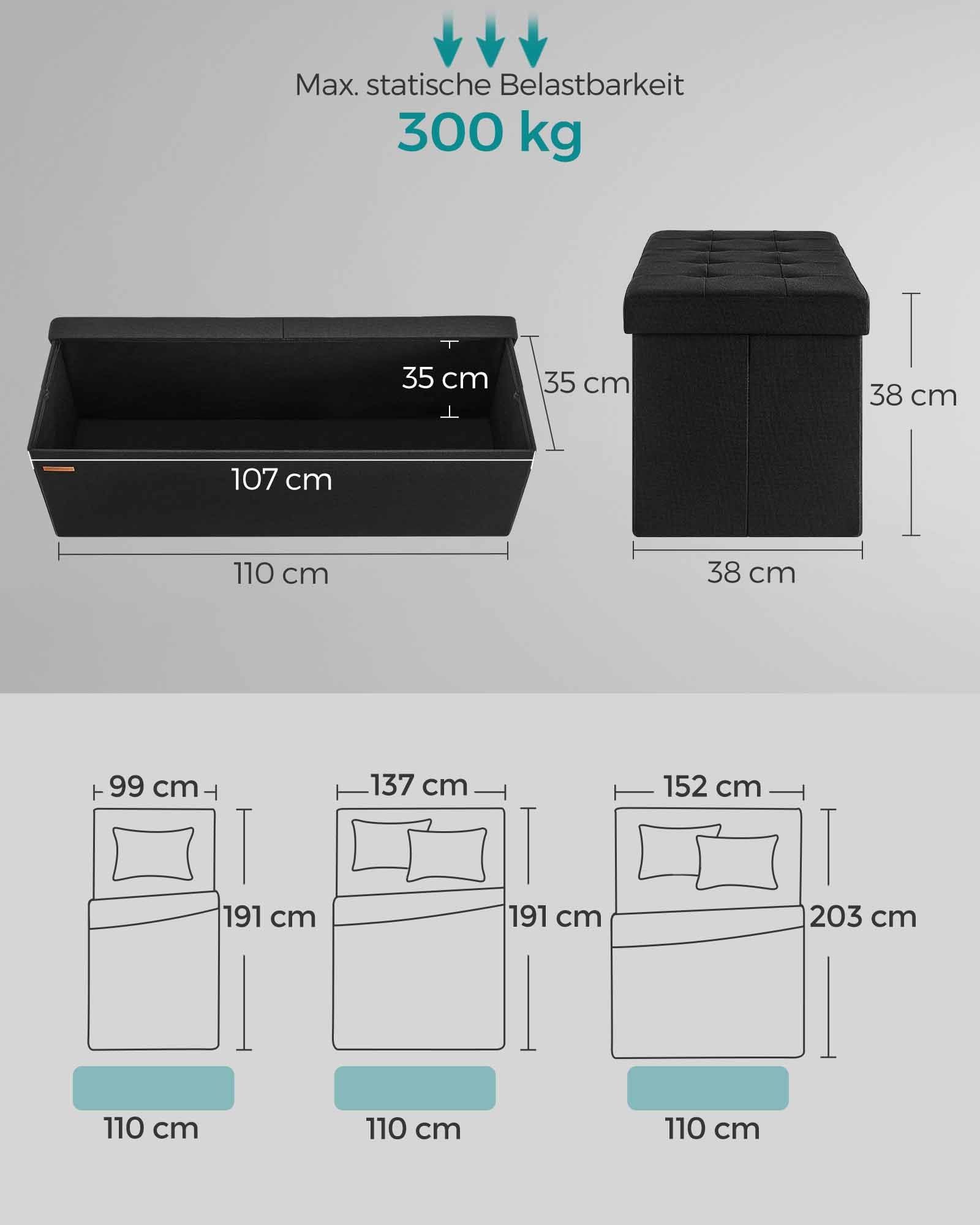 Sofa - with storage space - 38 × 110 × 38 cm - ink -black