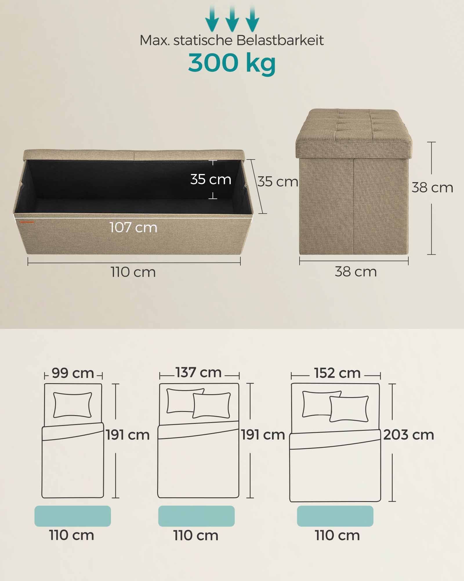 Sofa - with storage space - 38 × 110 × 38 cm - Camel brown