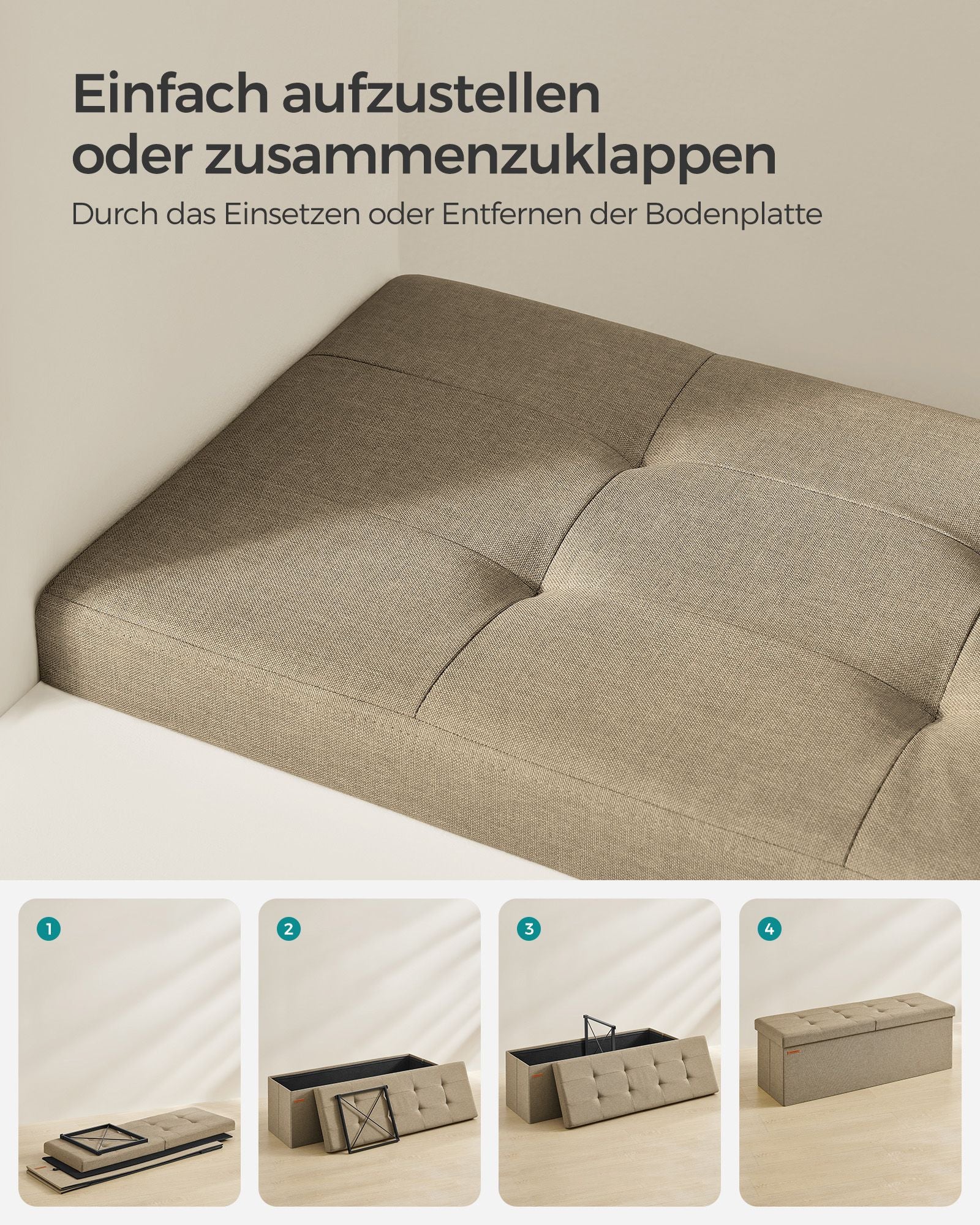 Sofa - with storage space - 38 × 110 × 38 cm - Camel brown