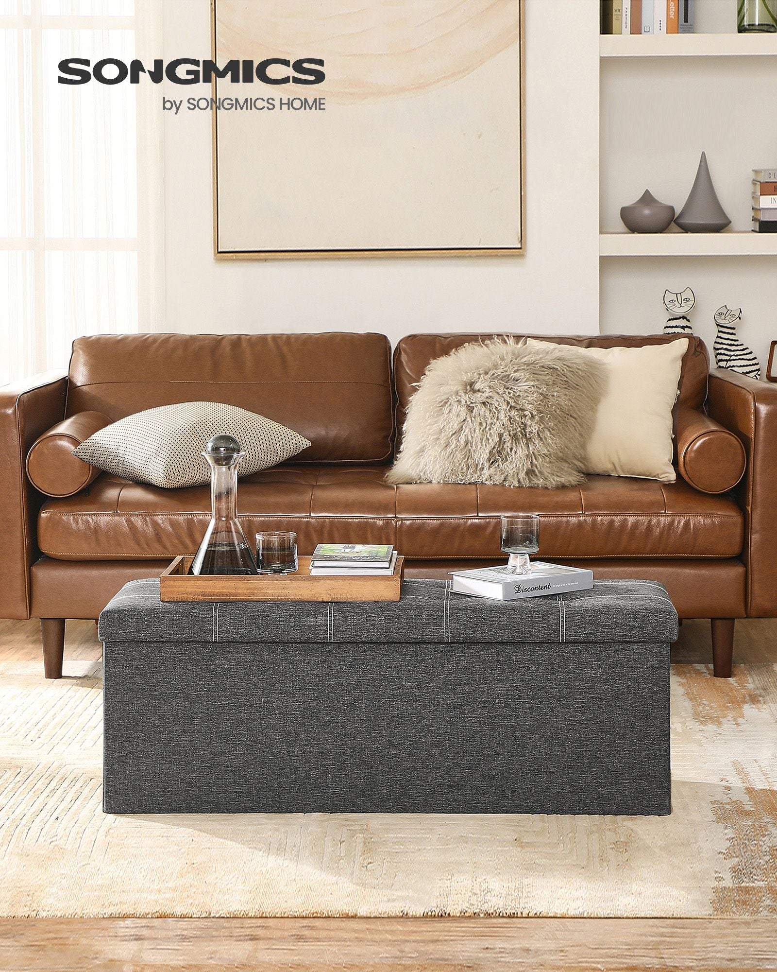 Bench - with storage space - for bedroom - dark gray