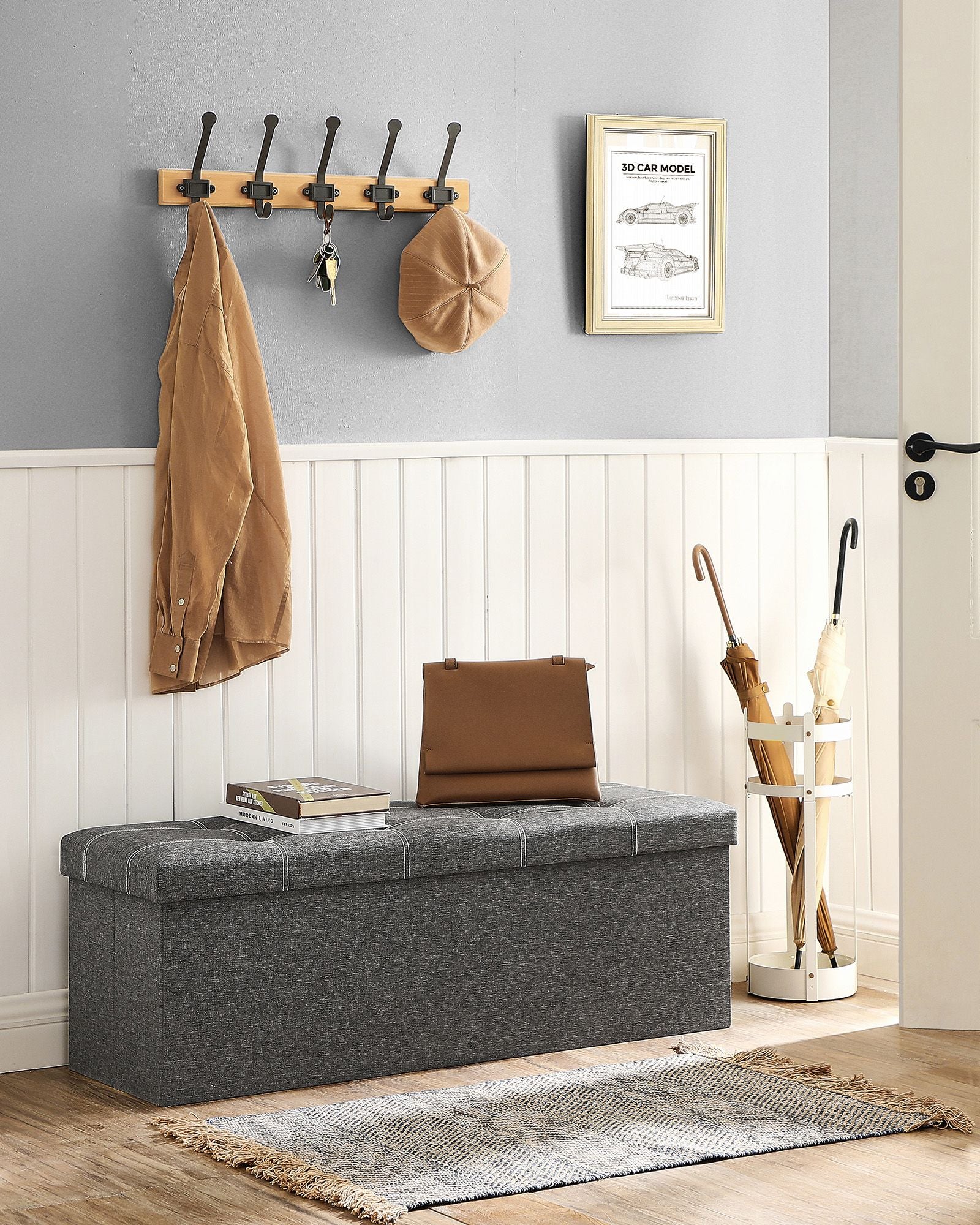 Bench - with storage space - for bedroom - dark gray