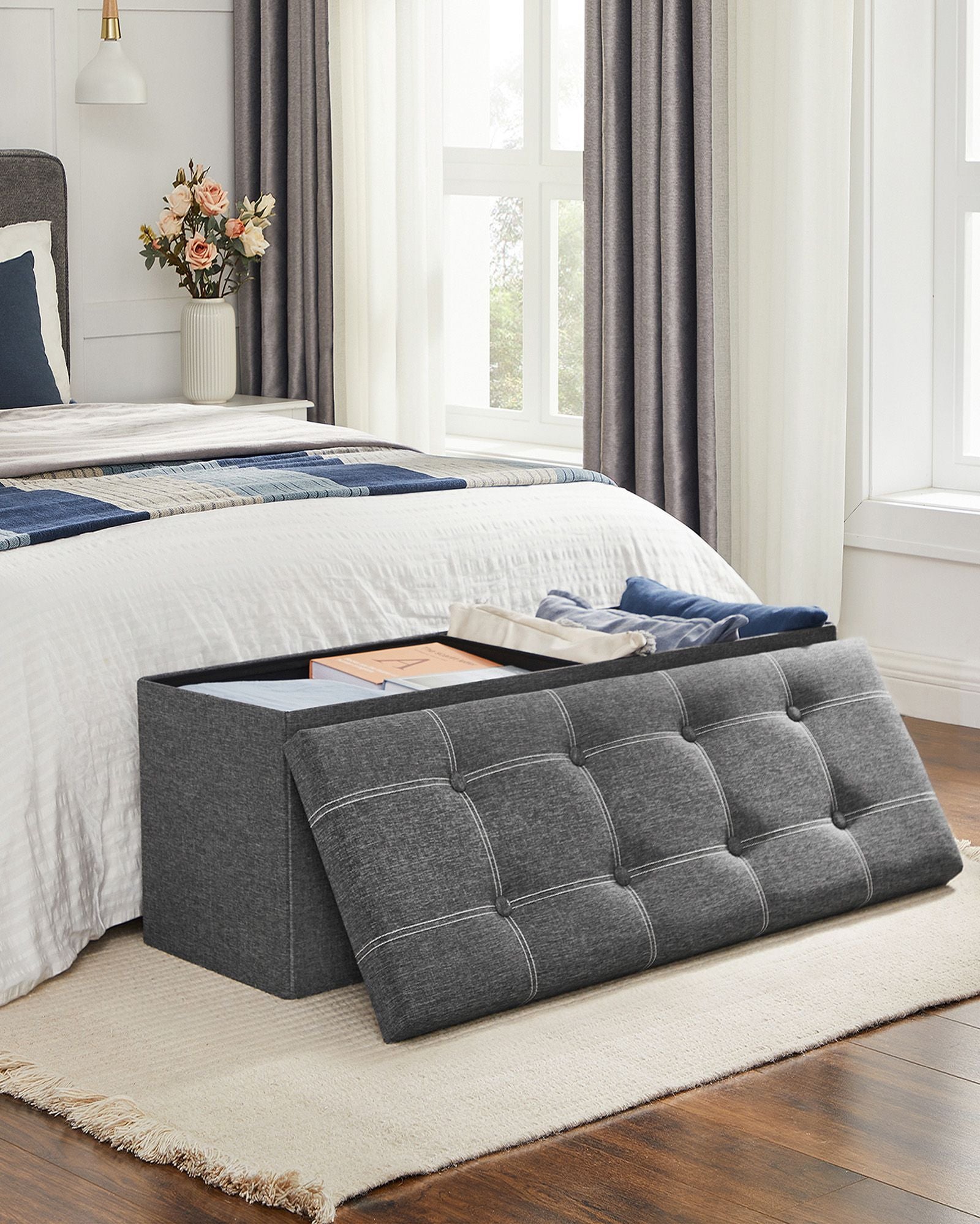 Bench - with storage space - for bedroom - dark gray