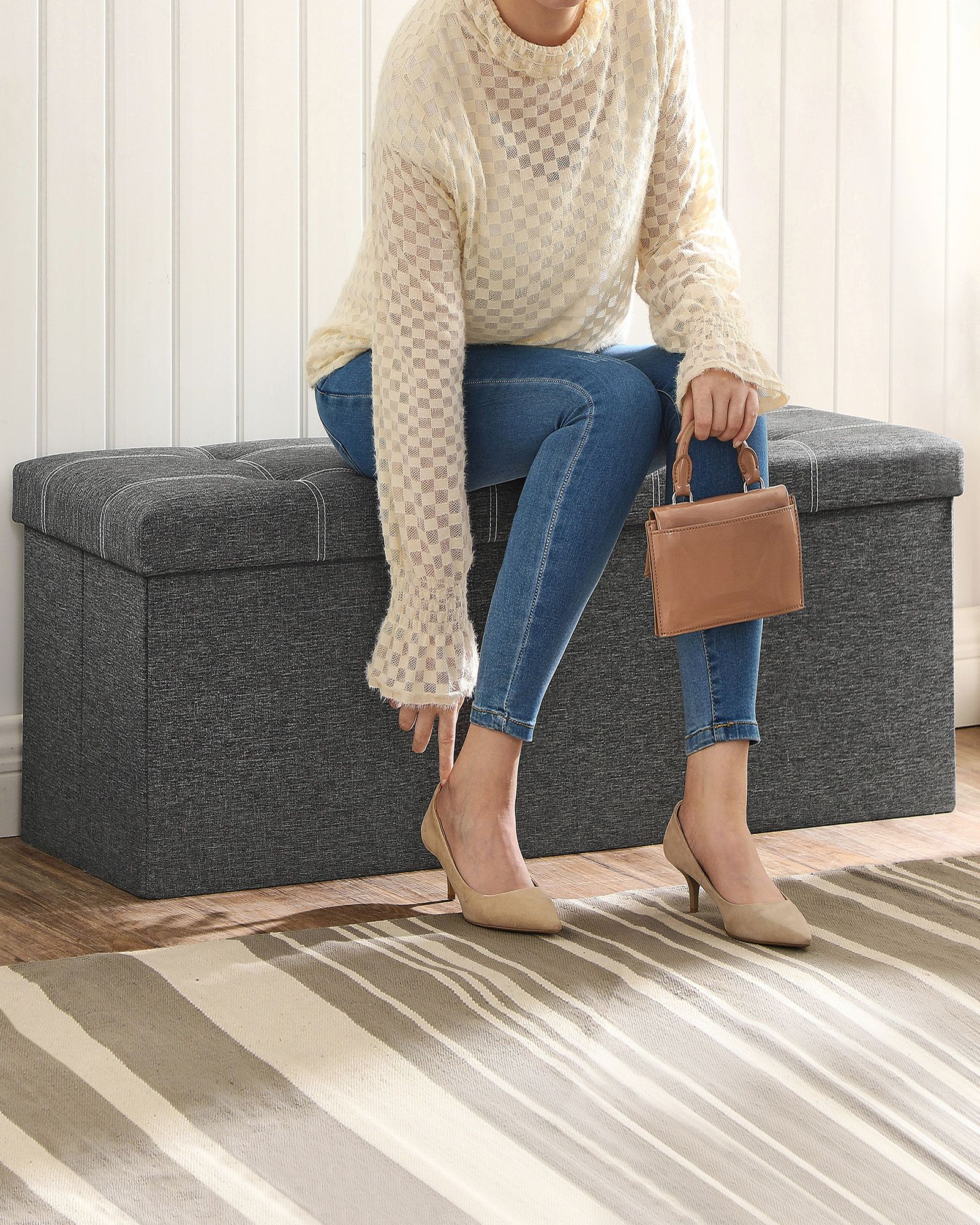 Bench - with storage space - for bedroom - dark gray
