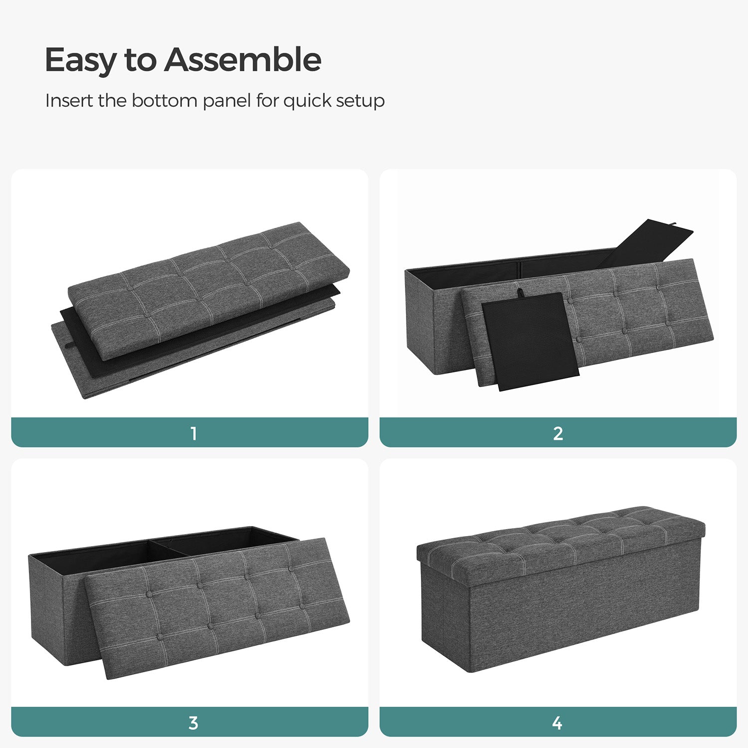 Bench - with storage space - for bedroom - dark gray