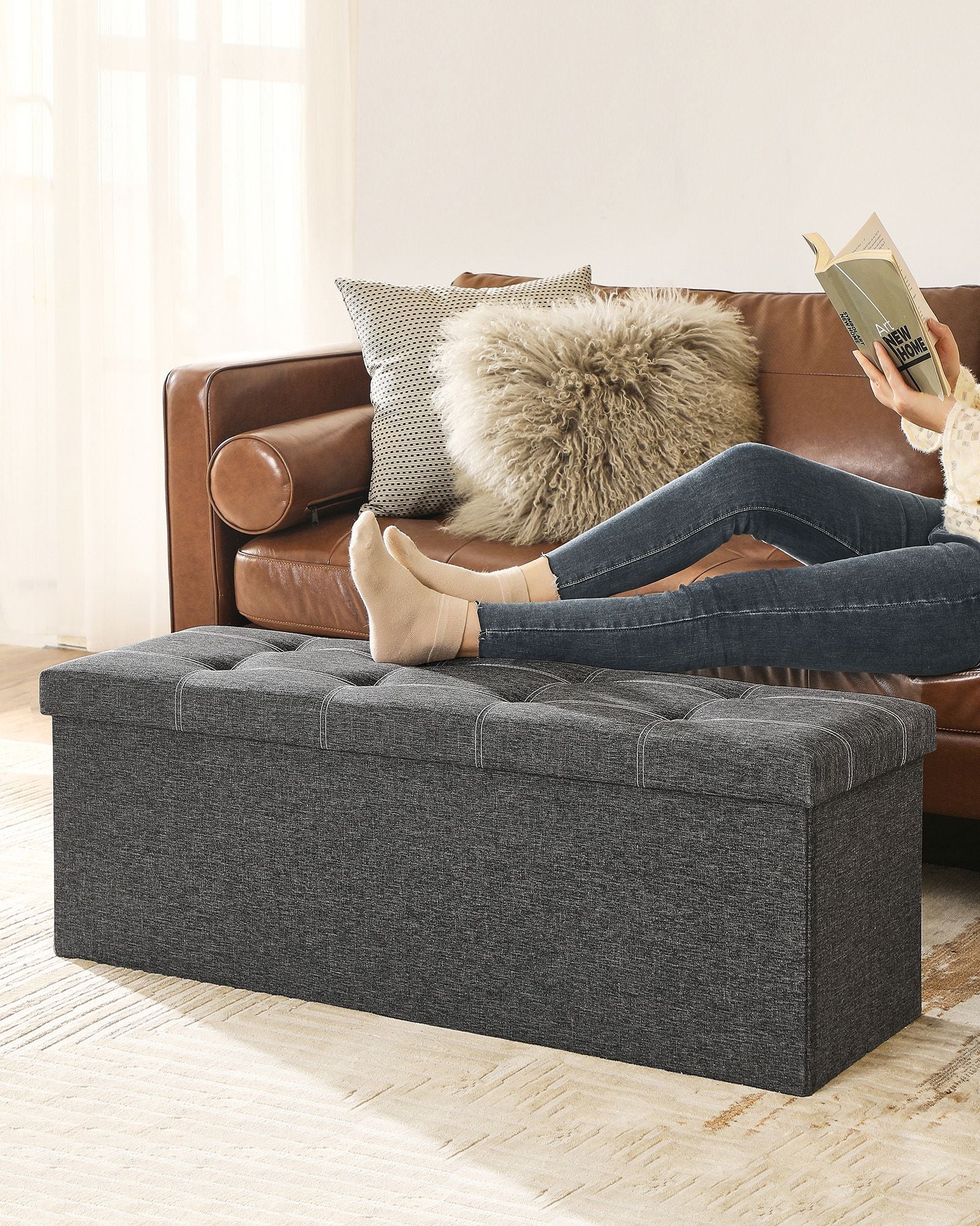 Bench - with storage space - for bedroom - dark gray
