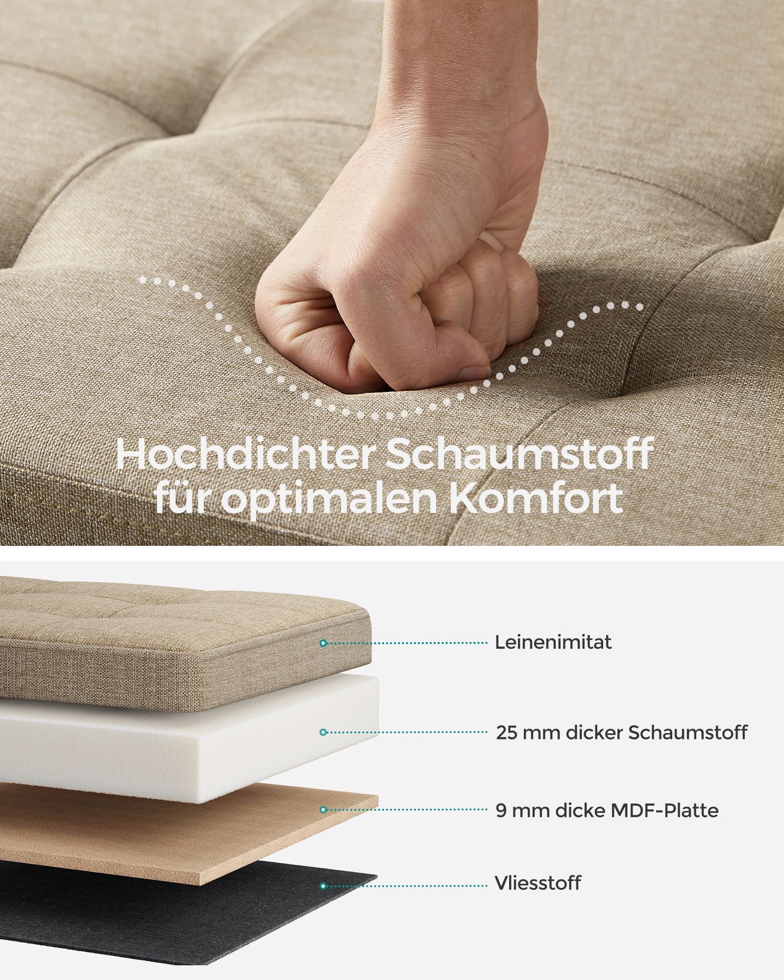 Sofa - 110 cm - foldable with storage space - Light Taupe