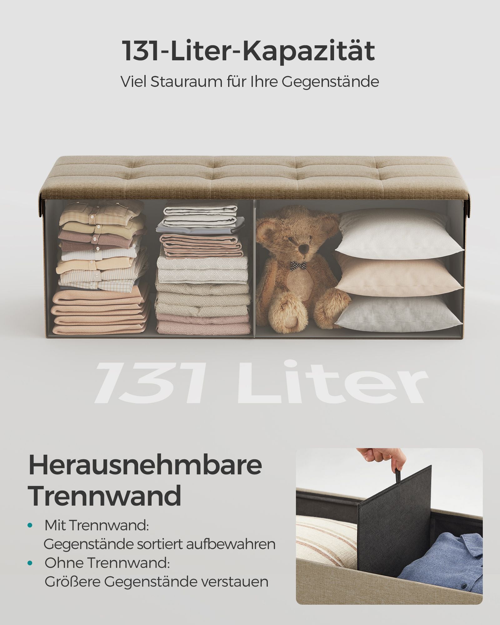 Sofa - 110 cm - foldable with storage space - Light Taupe
