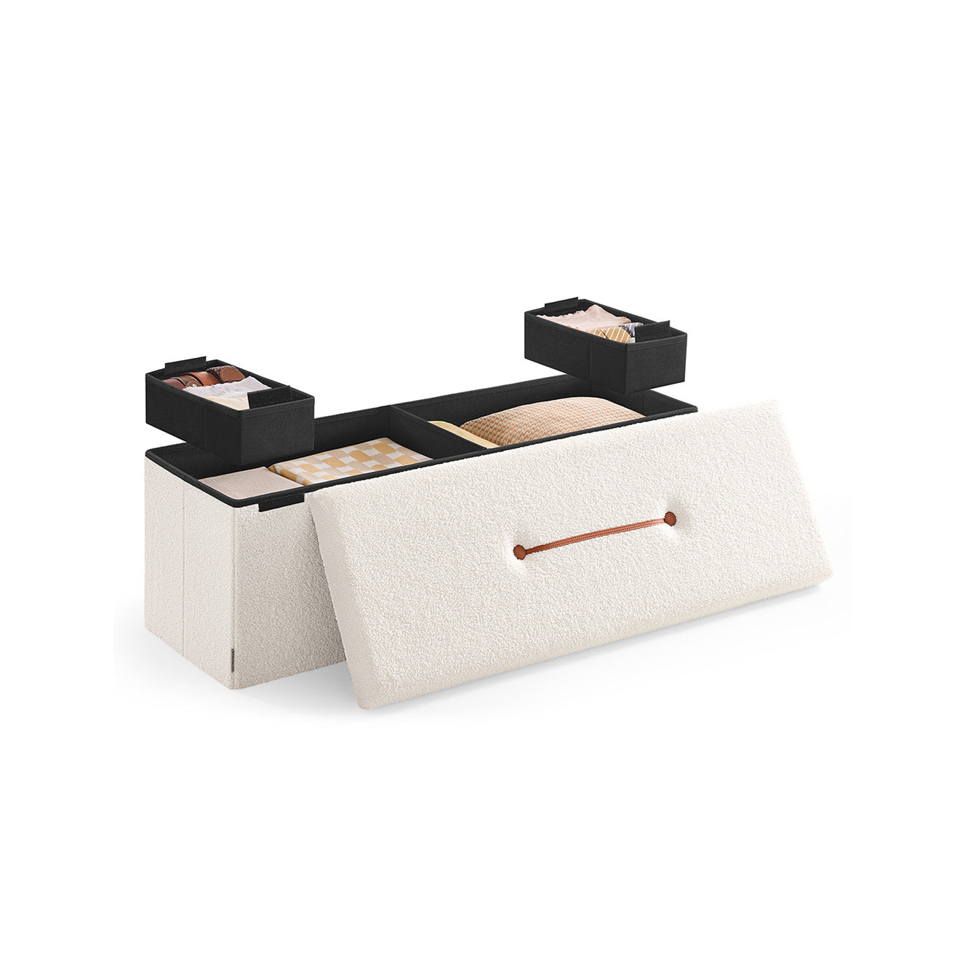 Stool with storage space 38 x 110 x 38 cm cream white