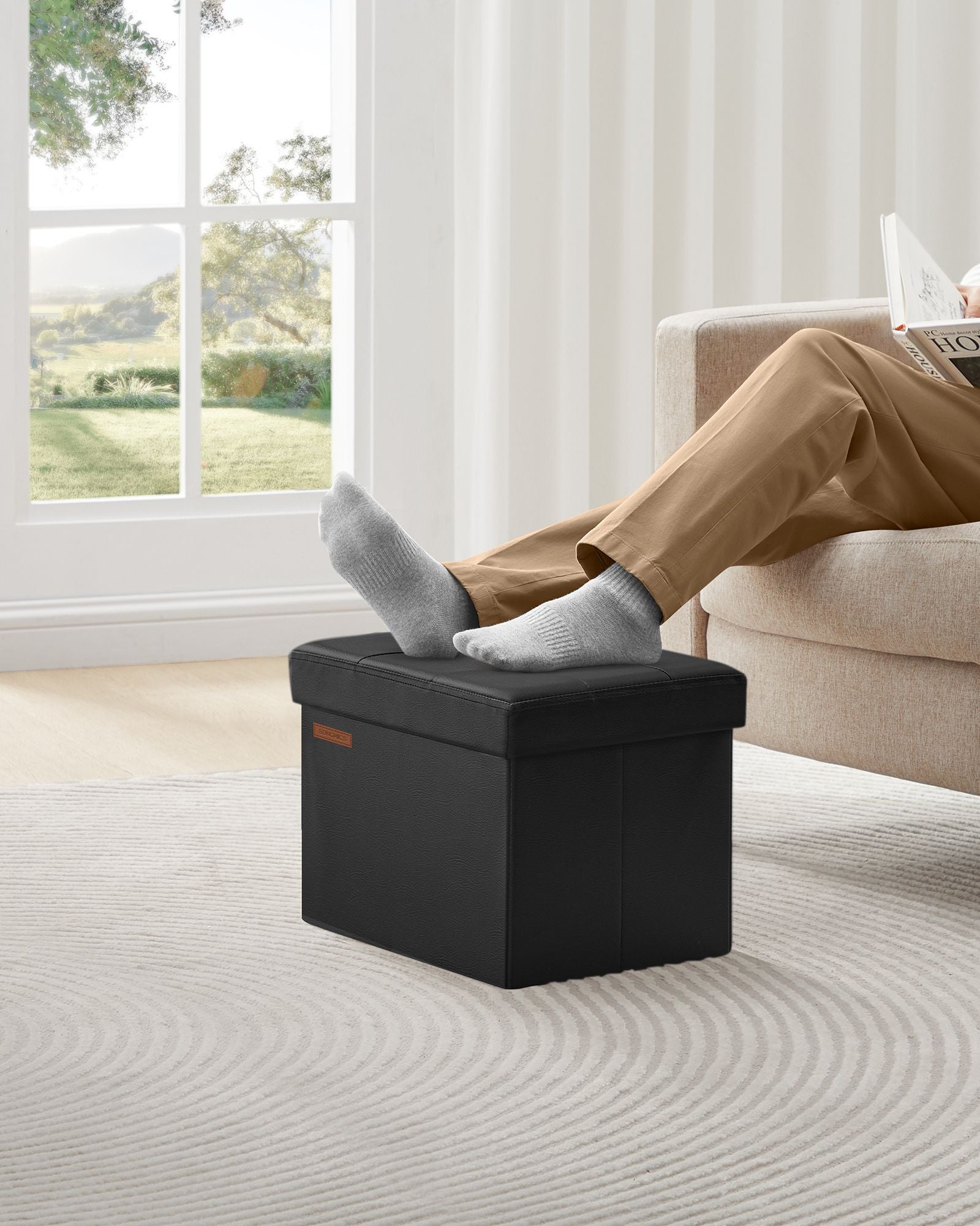 Foldable sofa with storage space 41 cm ink -black