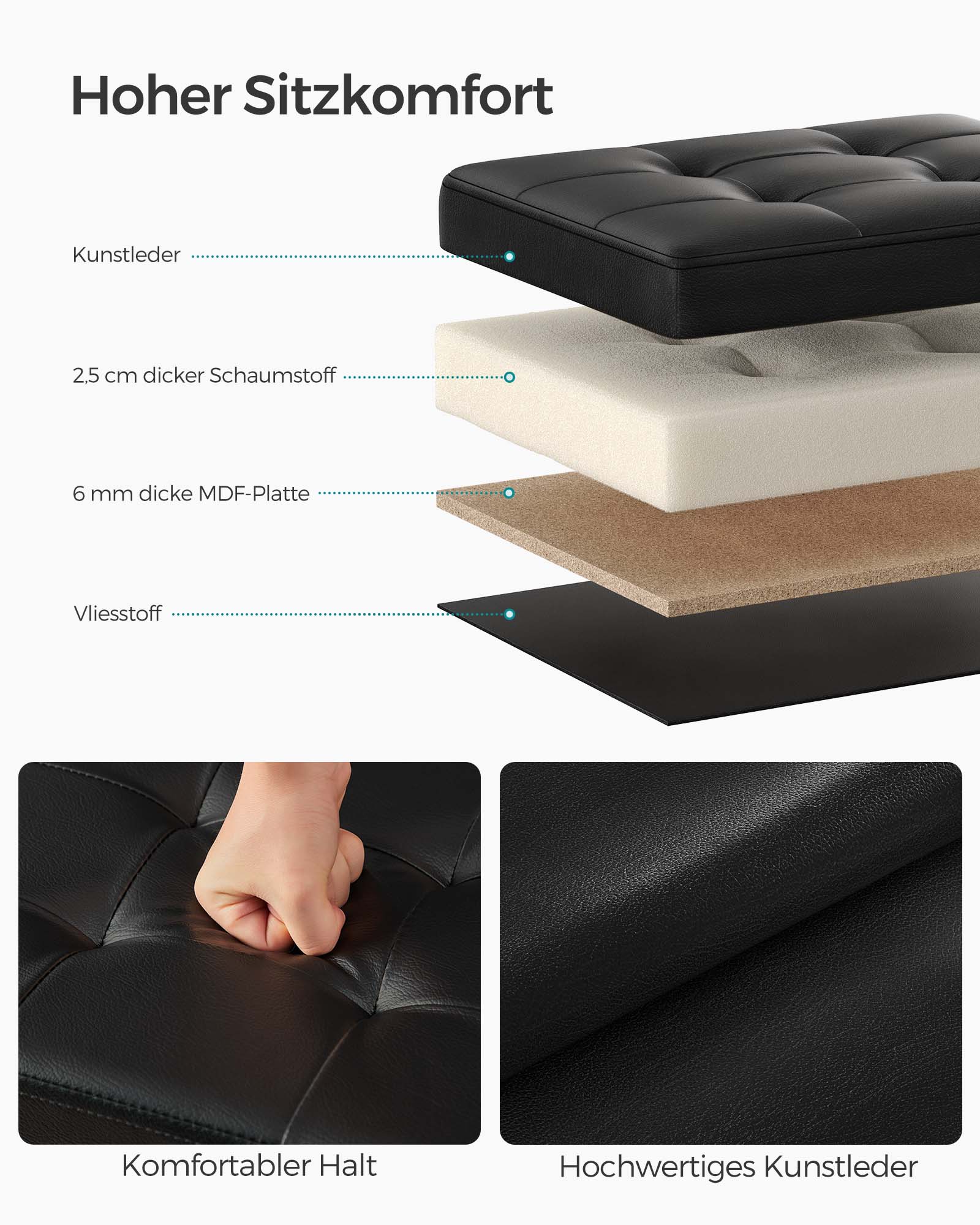 Foldable sofa with storage space 41 cm ink -black