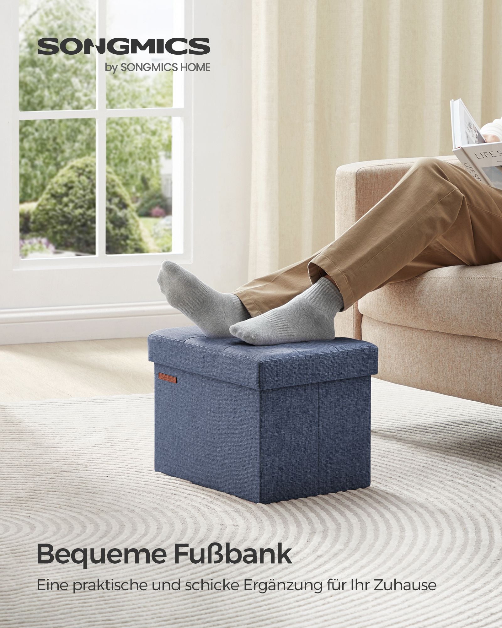 Sofa - with storage space - light denim blue