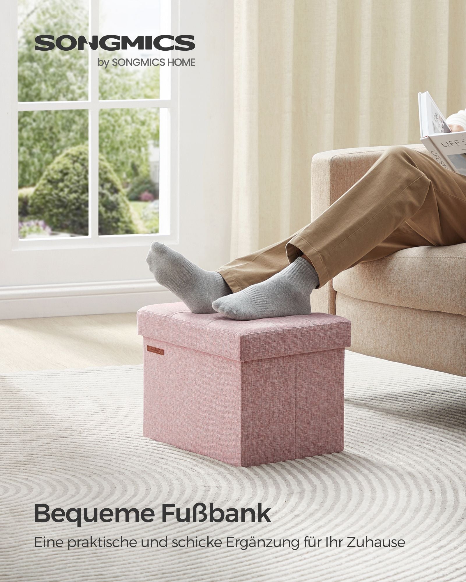 Bench - with storage space - pastel pink