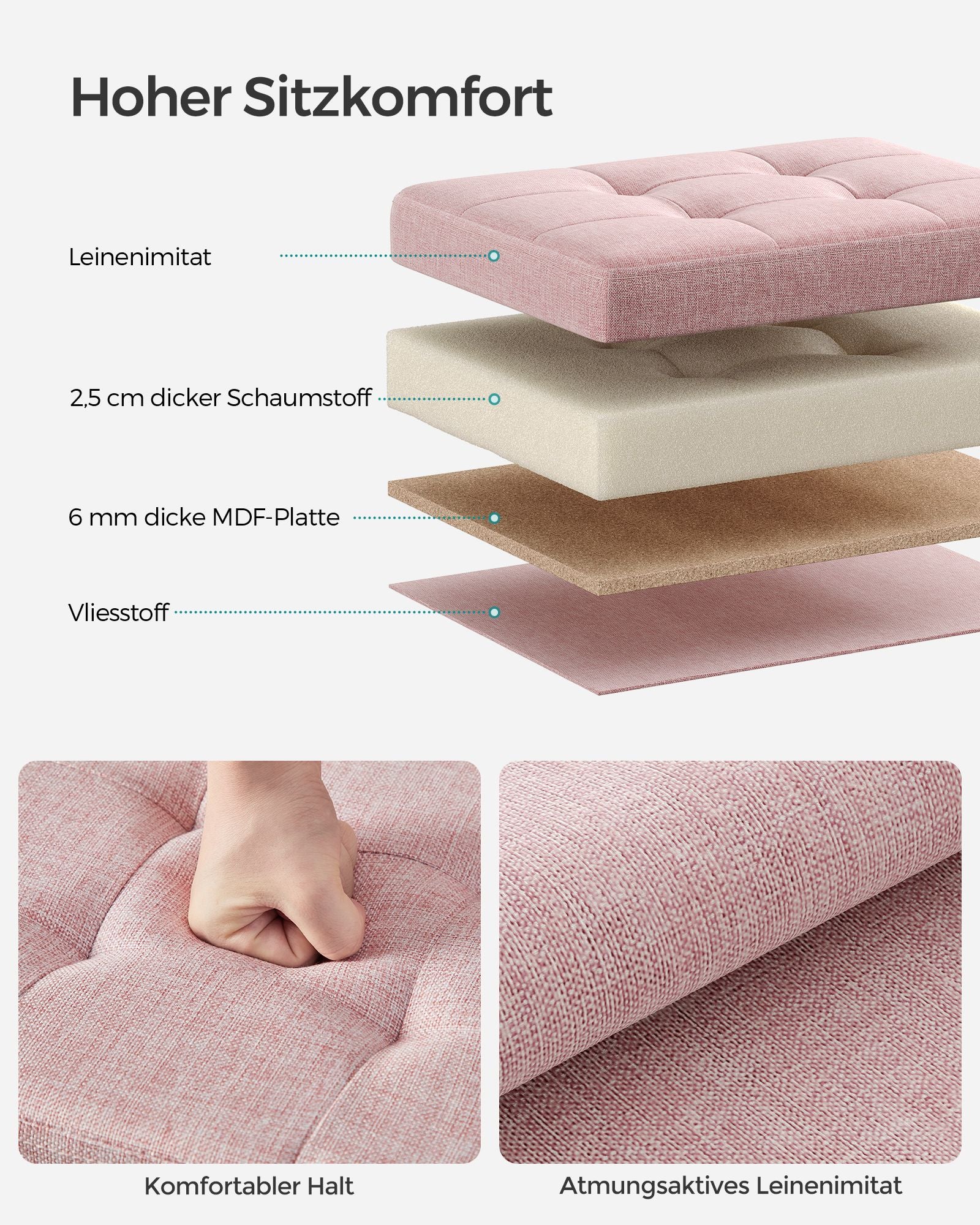 Bench - with storage space - pastel pink