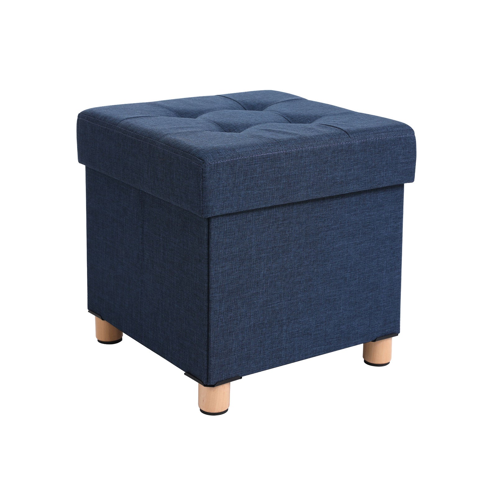 Pouf - with storage space - wooden legs - seat box - beige