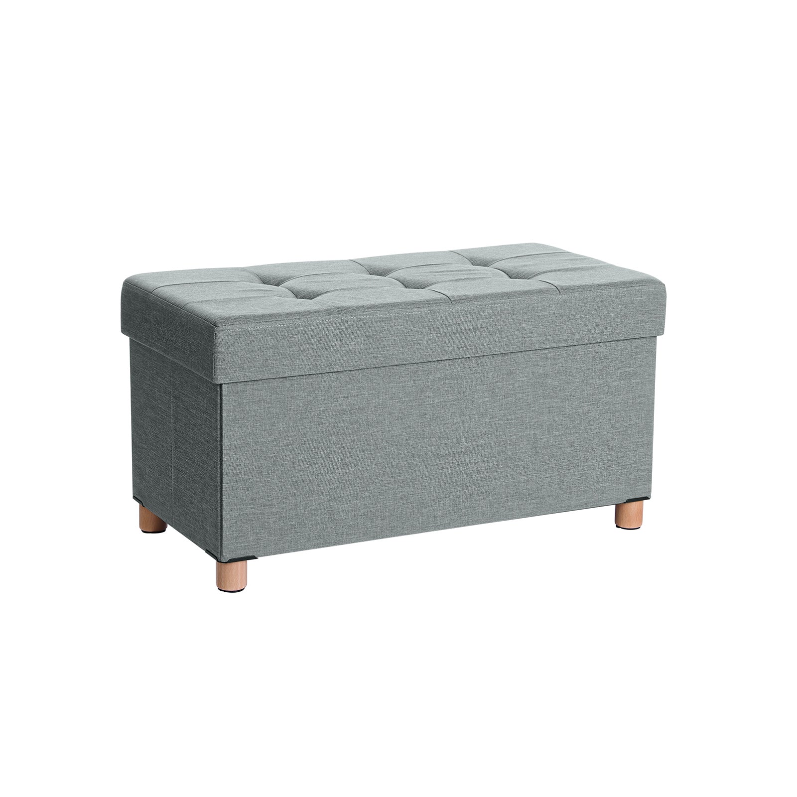 Seat box - Pouf with storage space and lid - Footstool - Wooden legs - 76 x 38 x 40 cm - Dark gray