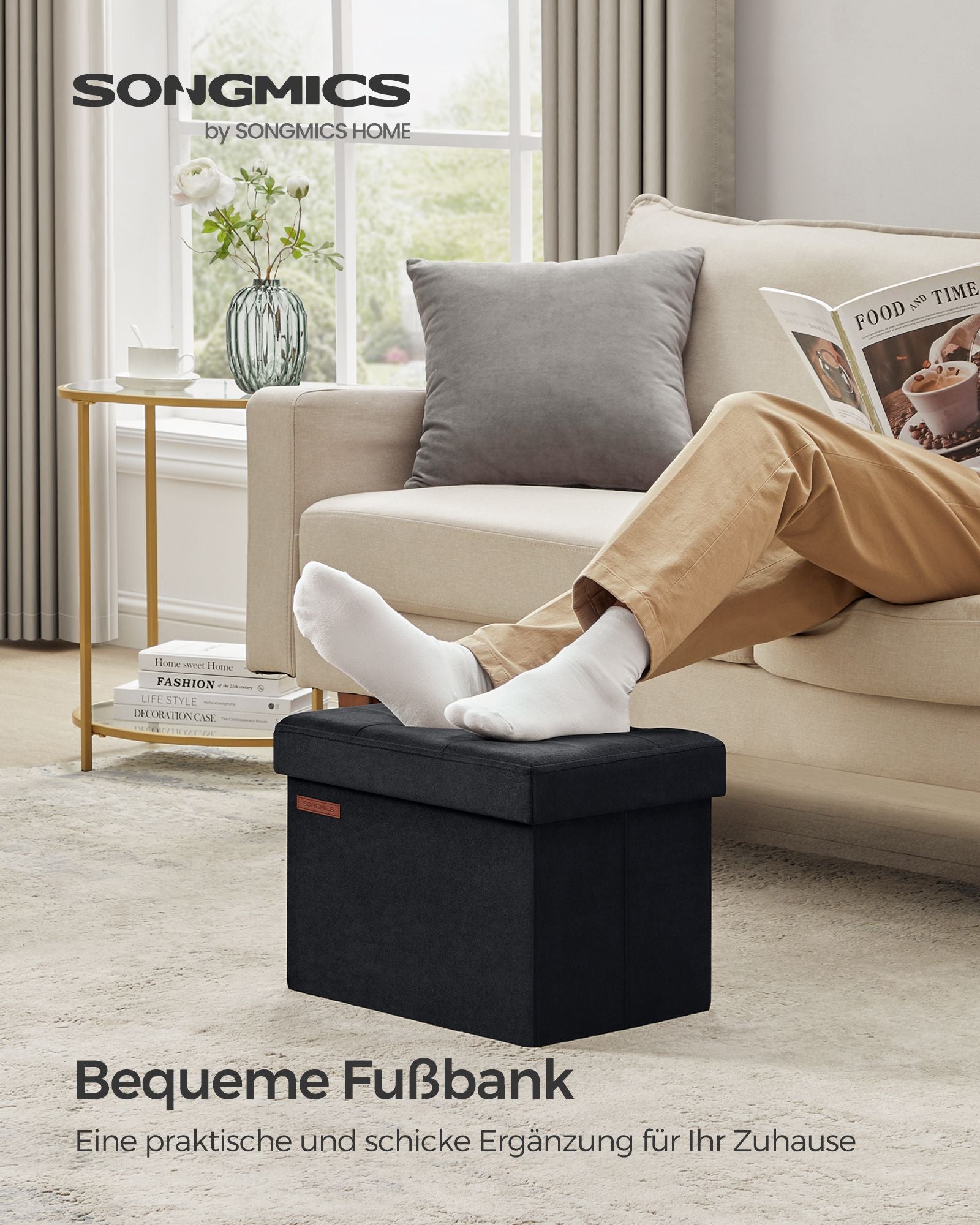 Bench - with storage space - velvet - with ink -black lid