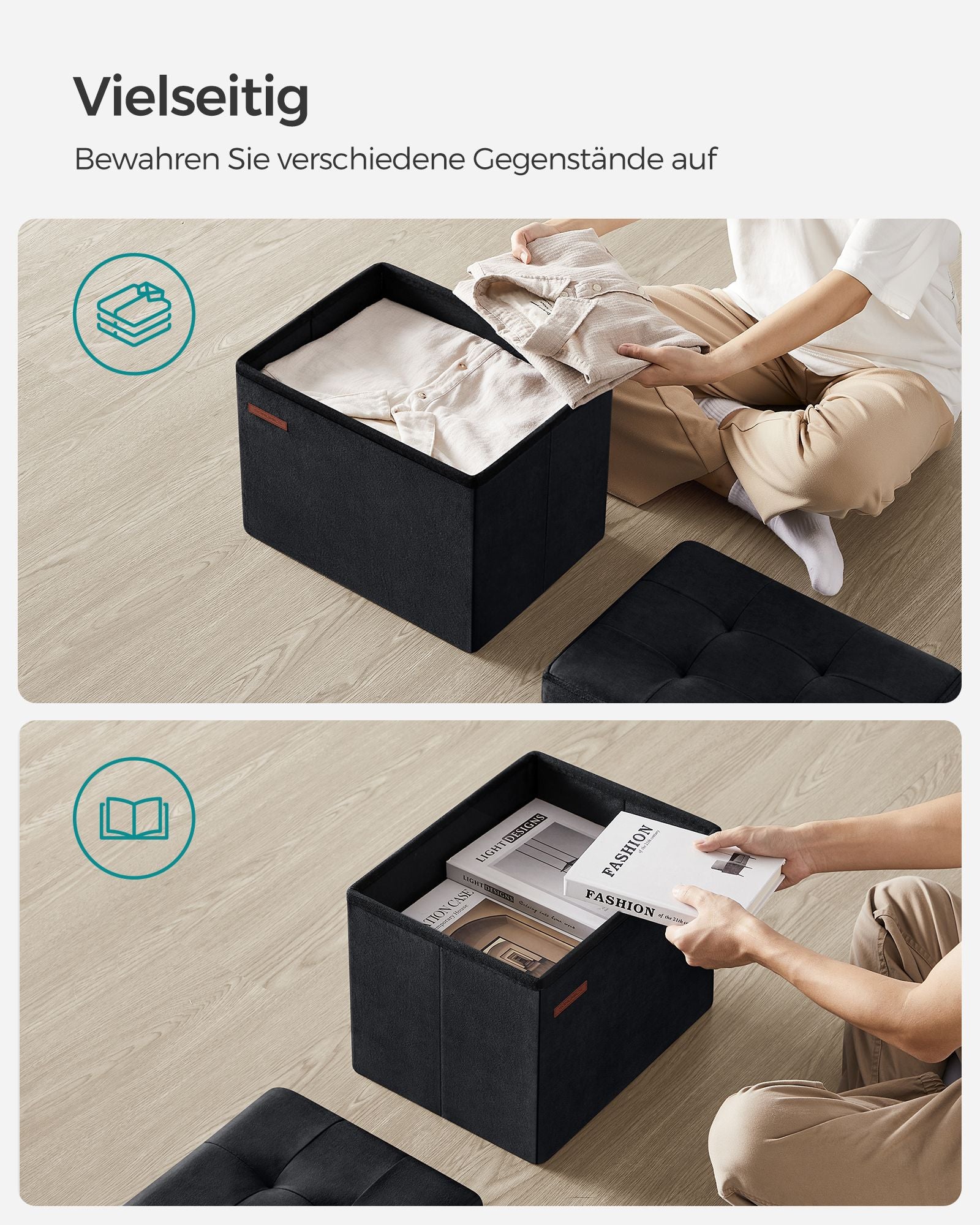 Bench - with storage space - velvet - with ink -black lid