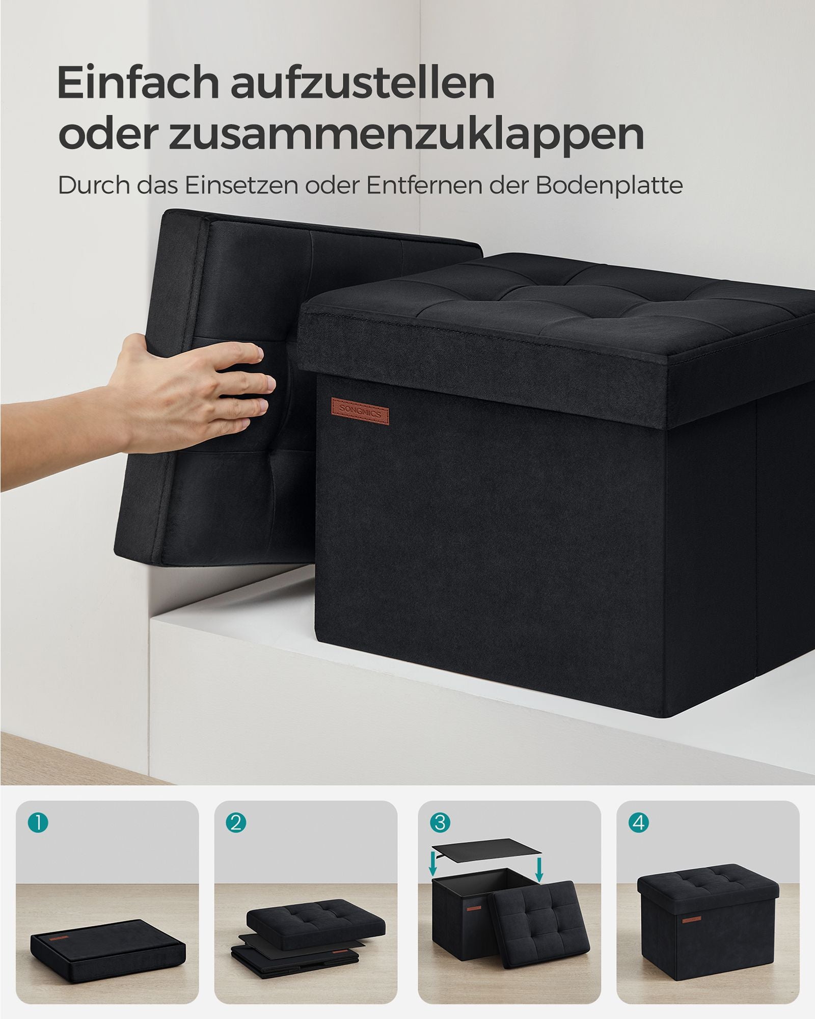 Bench - with storage space - velvet - with ink -black lid